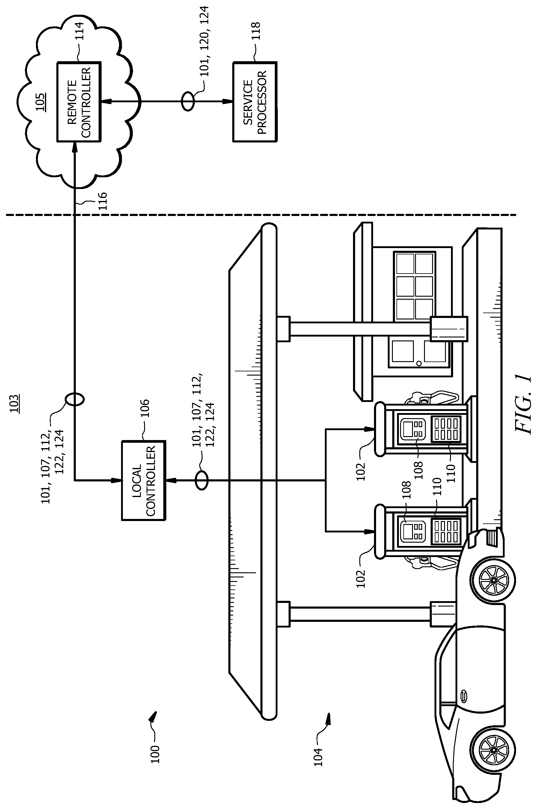 Patent US11836815 — Network-enabled fuel dispensing system — Figure 1