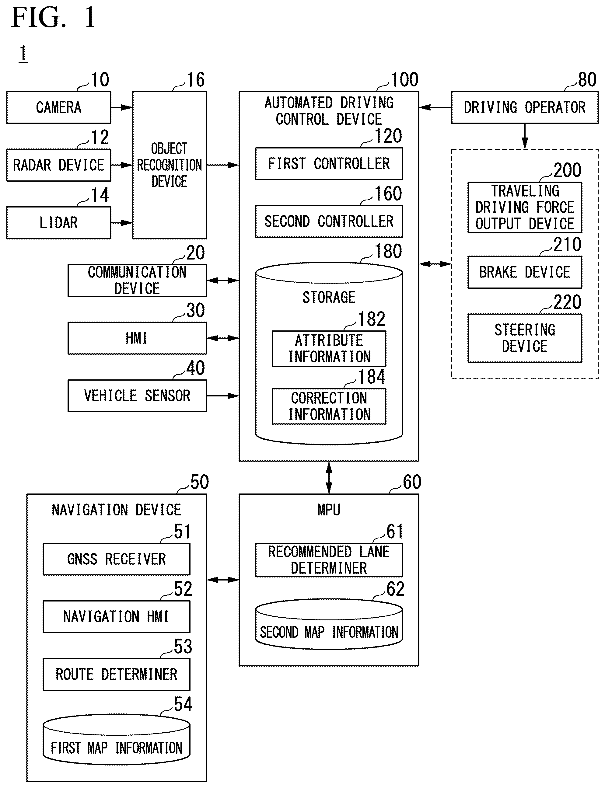 Patent US11836993 — Method for controlling vehicle, vehicle control device, and storage medium — Figure 1