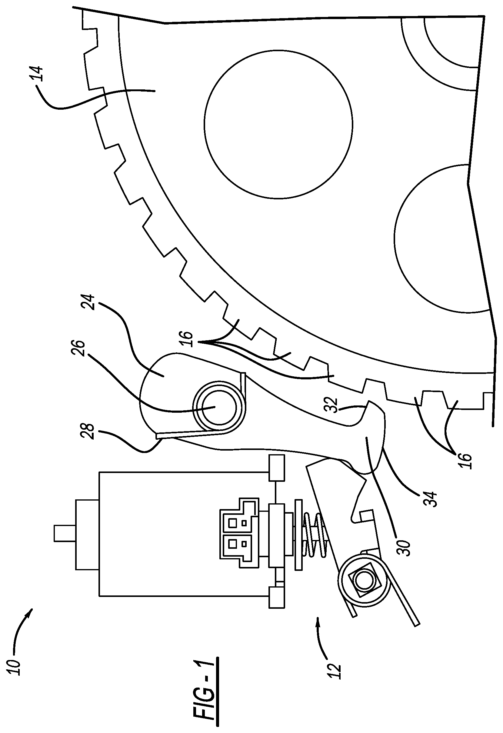 Patent US11841082 — Solenoid actuated locking pawl with compliance mechanism — Figure 1
