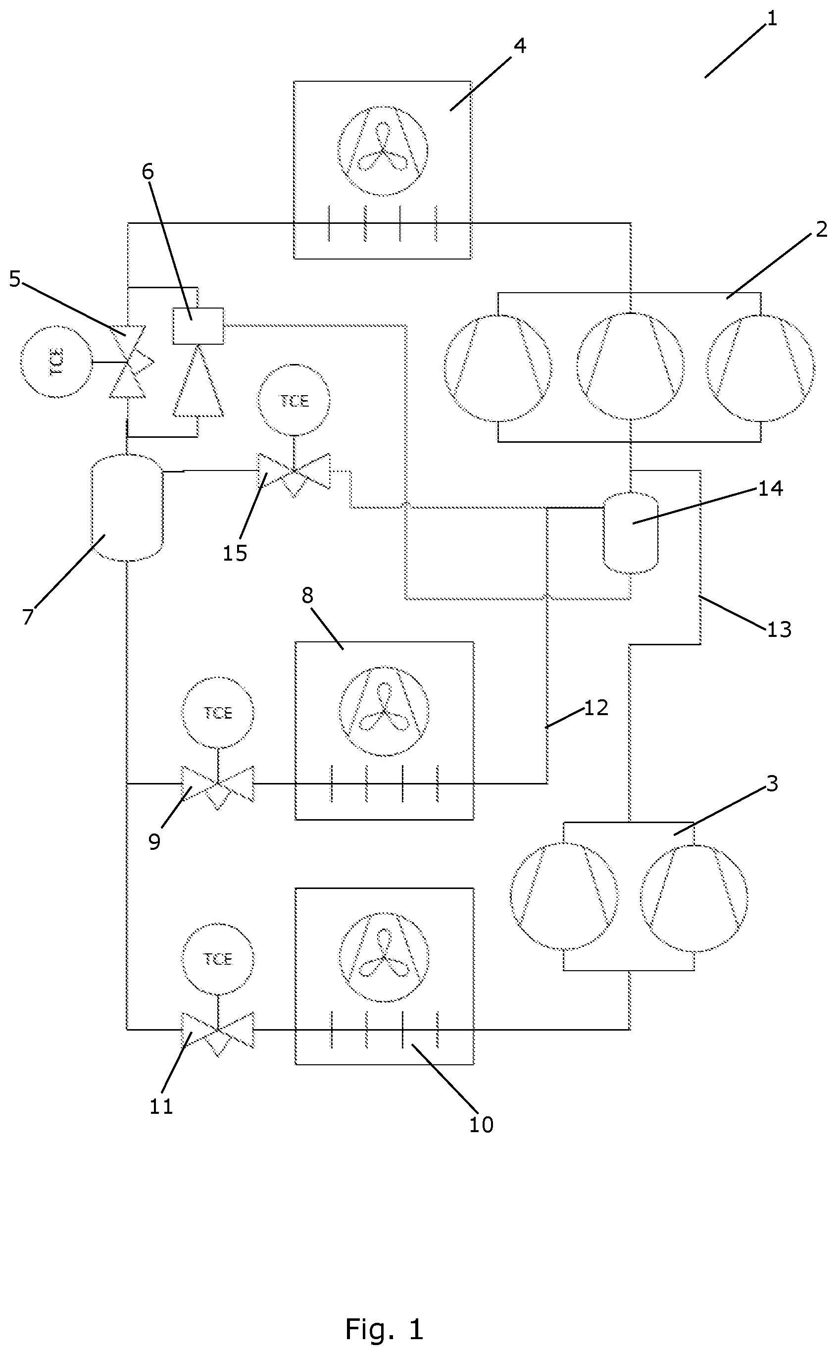 Patent US11841174 — Method for controlling ejector capacity in a vapour compression system — Figure 1