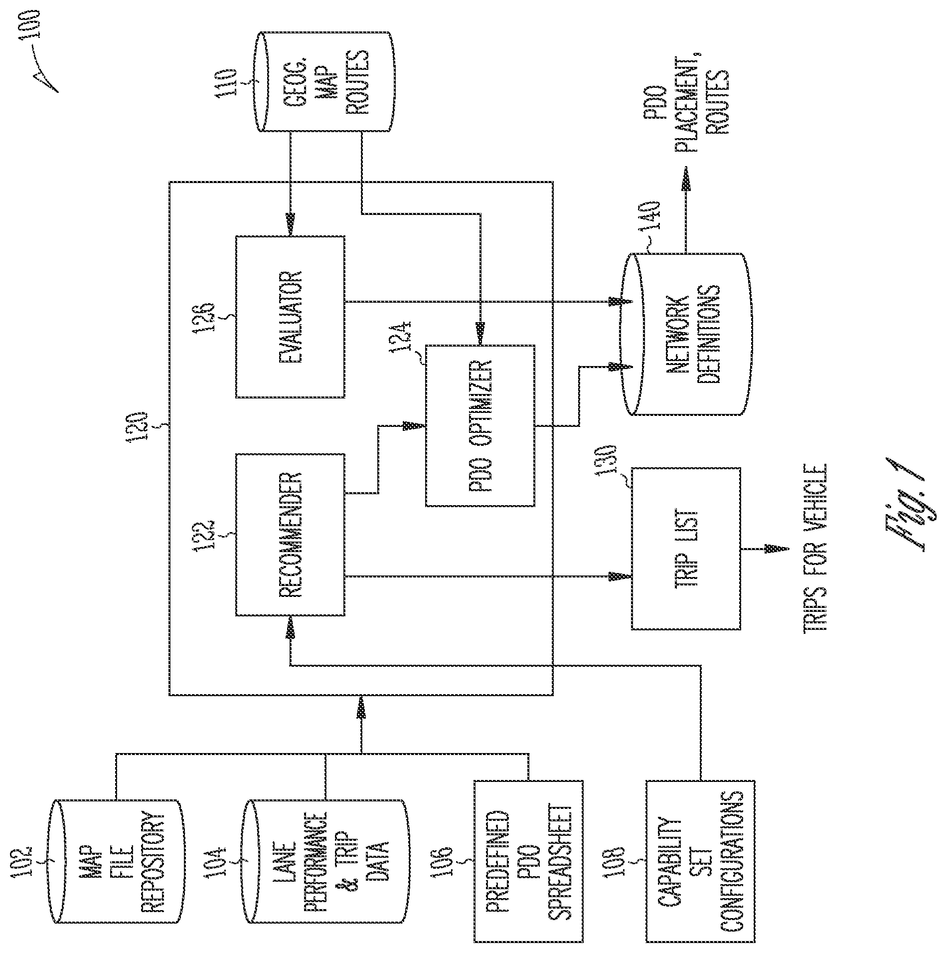 Patent US11841235 — Autonomous vehicle positioning for trip optimization — Figure 1