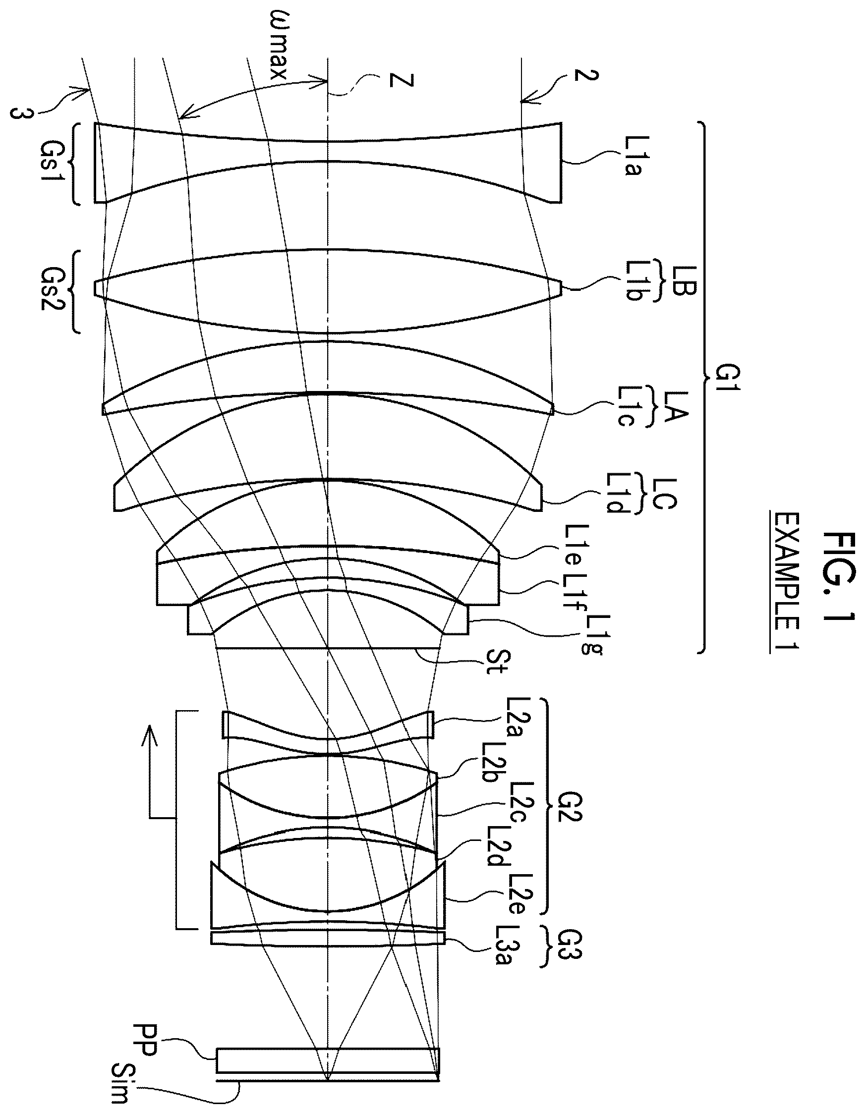 Patent US11841486 — Imaging lens and imaging apparatus — Figure 1