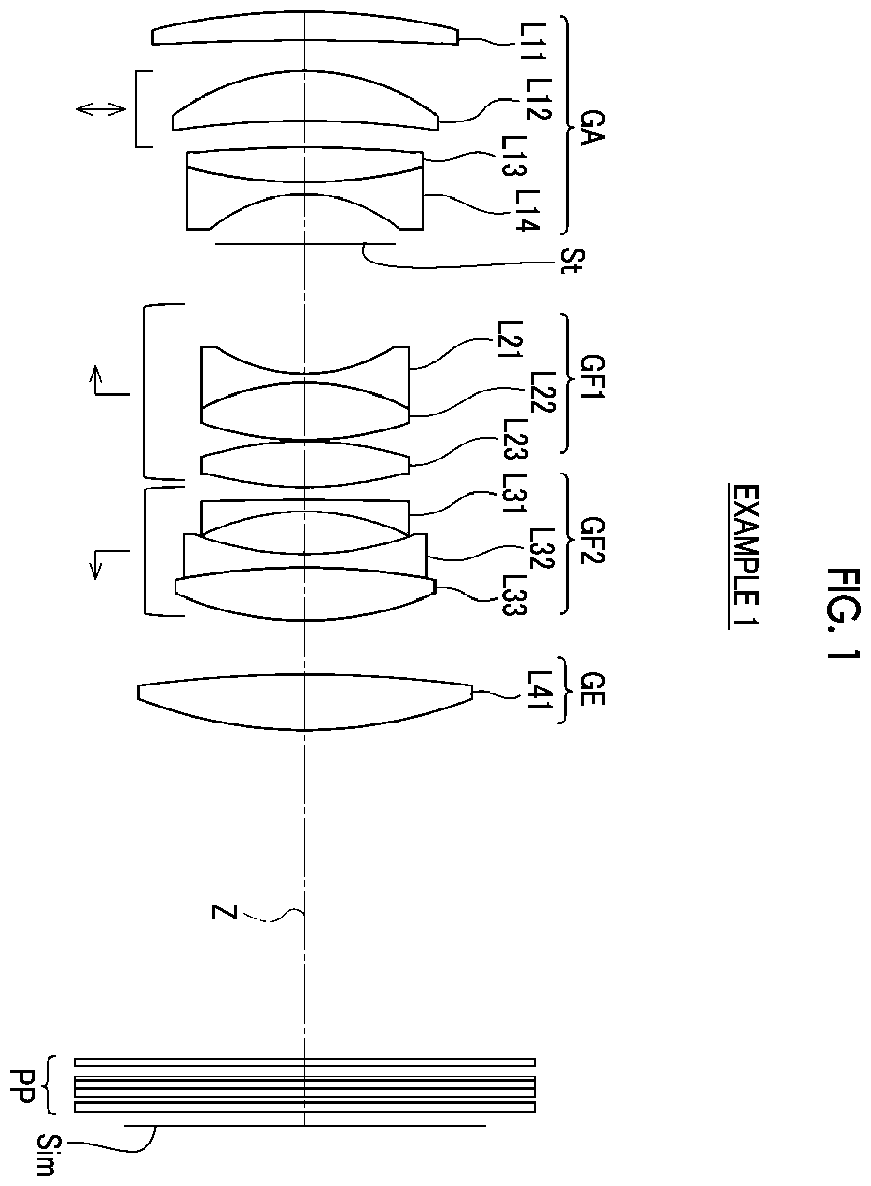 Patent US11841487 — Imaging lens and imaging apparatus — Figure 1