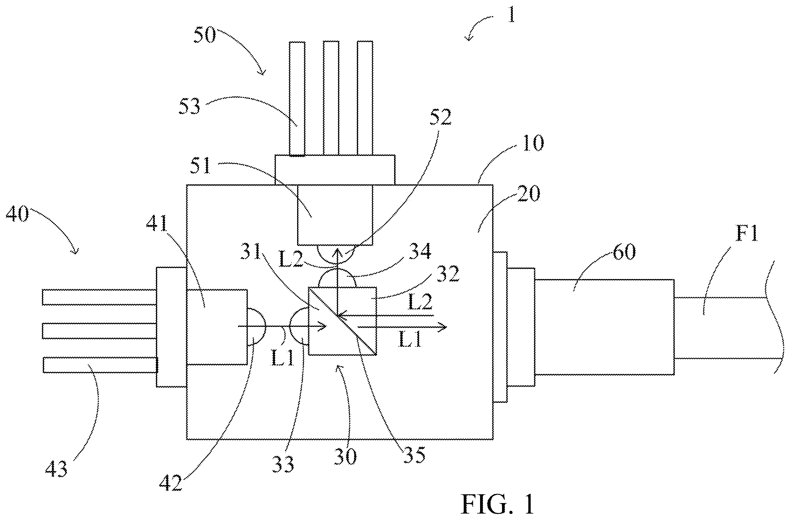Patent US11841536 — Bi-directional optical communication device reduced in complexity and in number of components — Figure 1