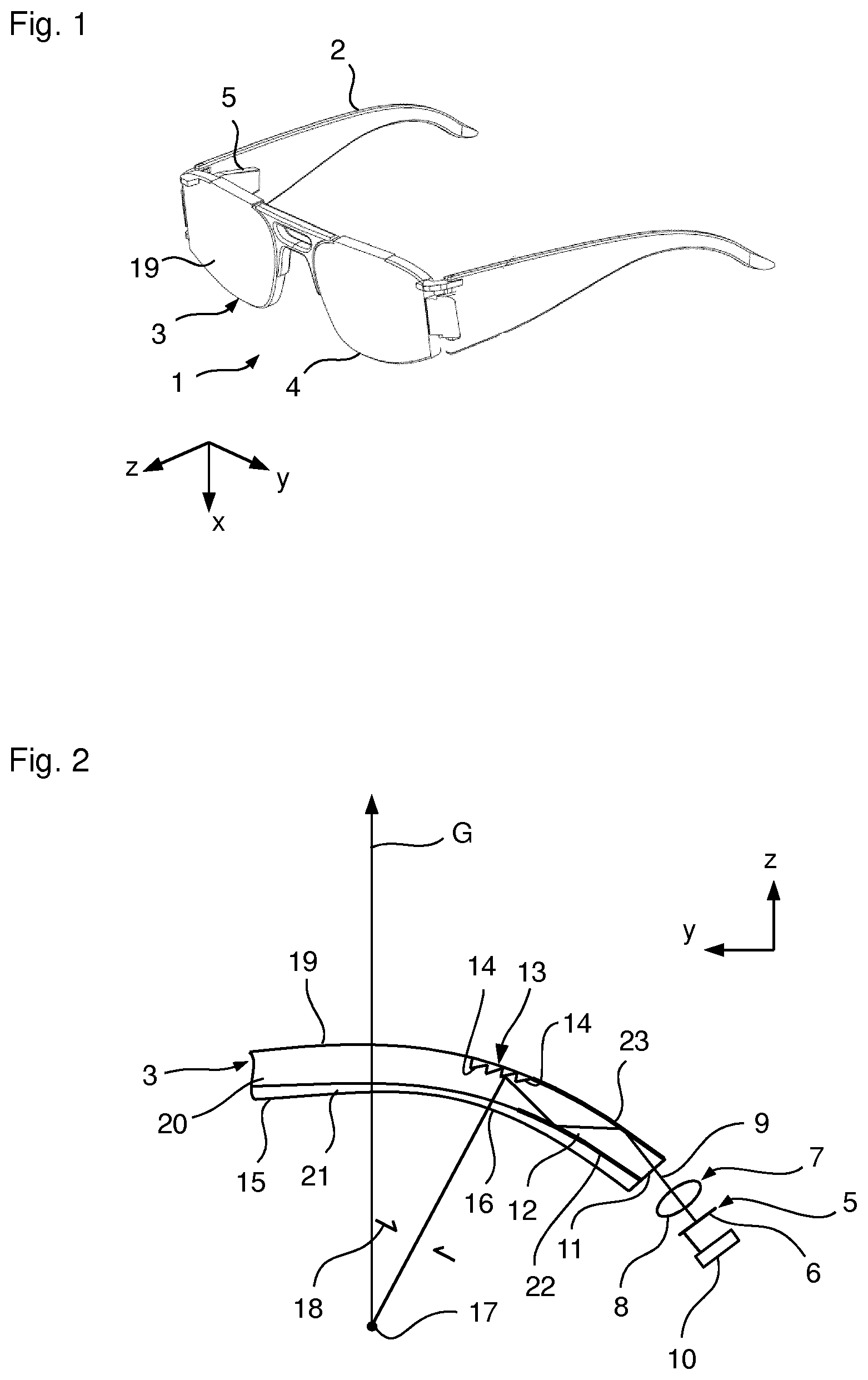 Patent US11841558 — Spectacle lens for a display device which can be placed on the head of a user and generates an image — Figure 1