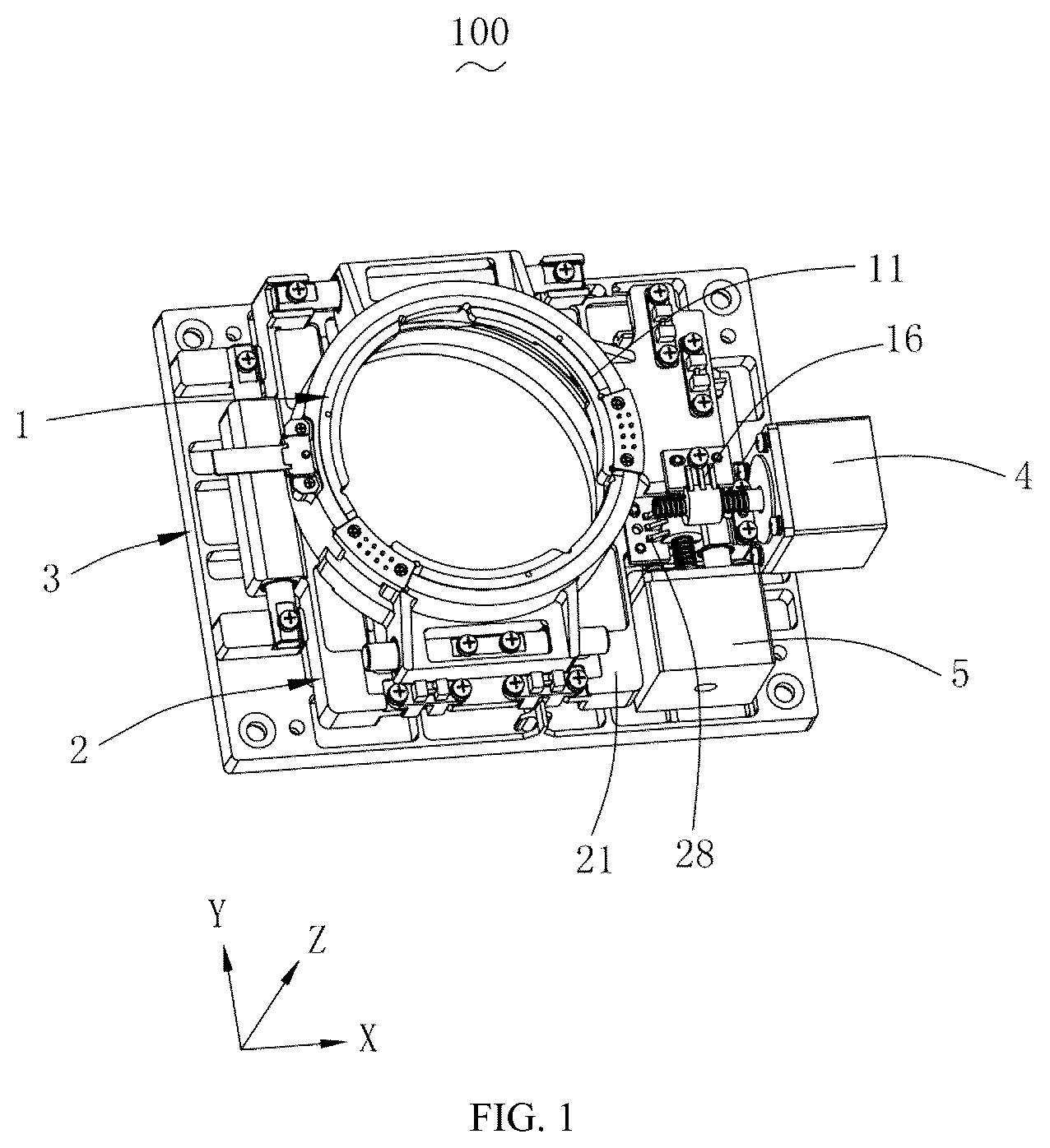 Patent US11841610 — Lens adjusting device and projection apparatus — Figure 1