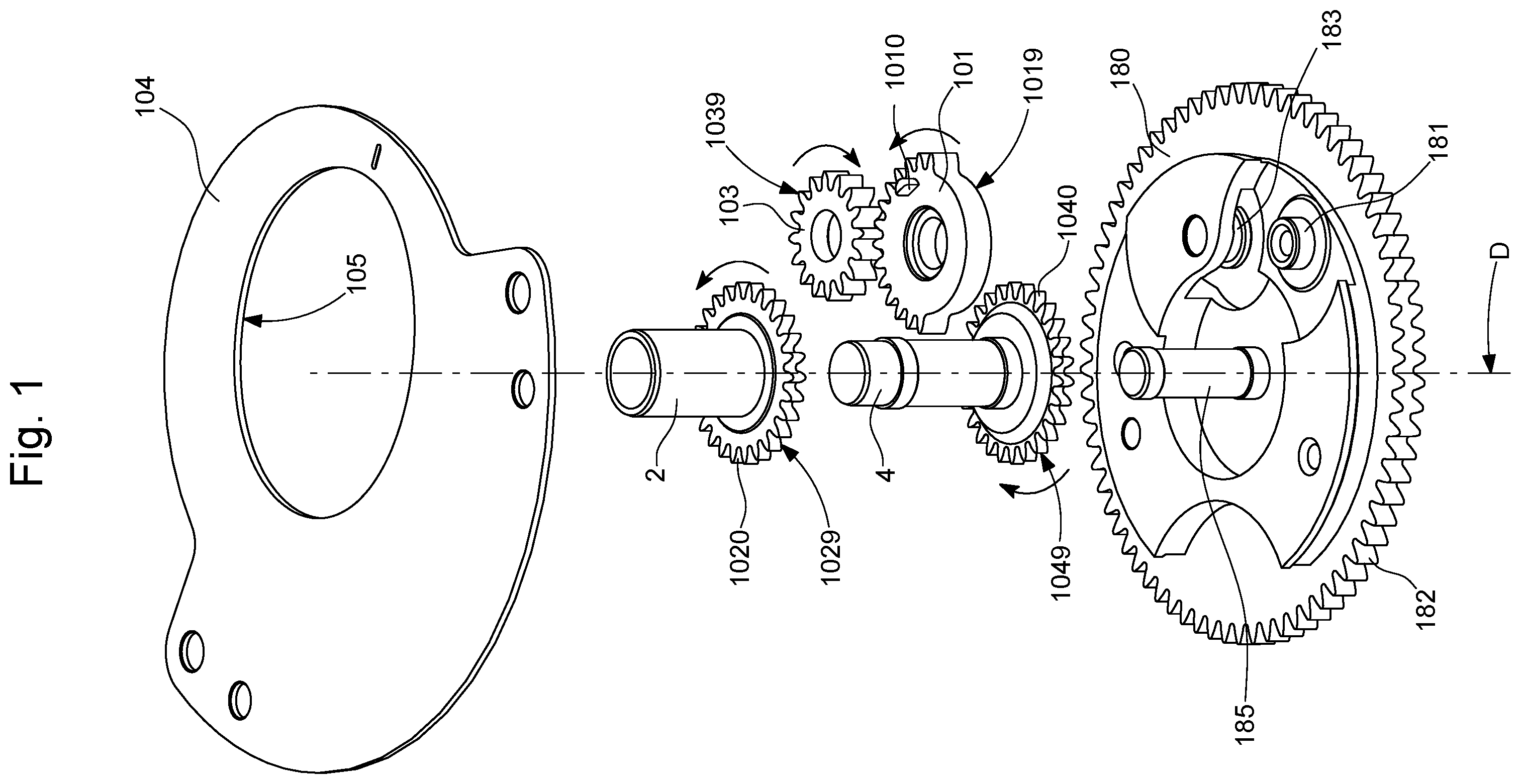 Patent US11841685 Figure 1 – Horological display mechanism with elastic hand