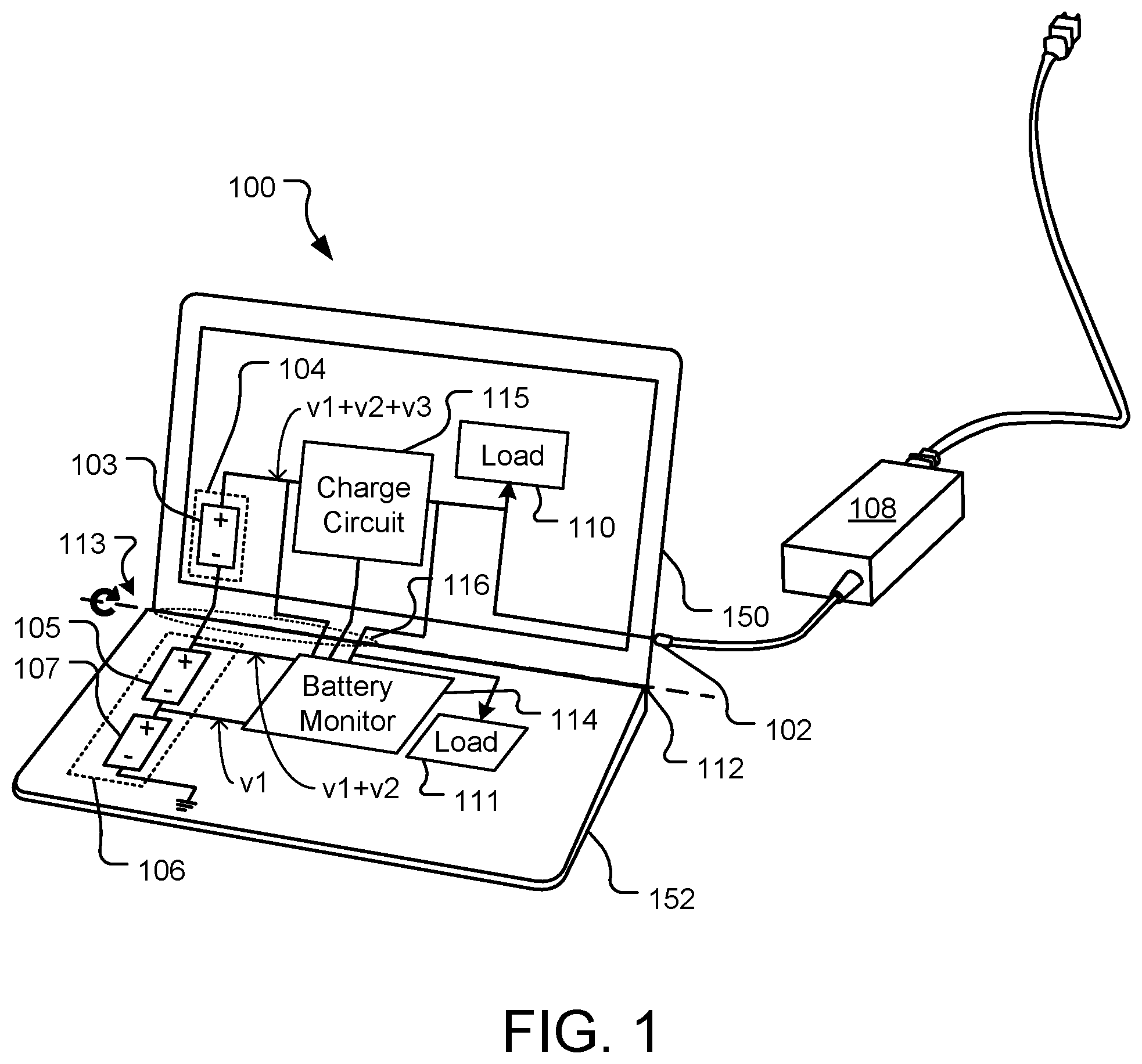 Patent US11841754 — Series battery discharge management across a device section boundary — Figure 1