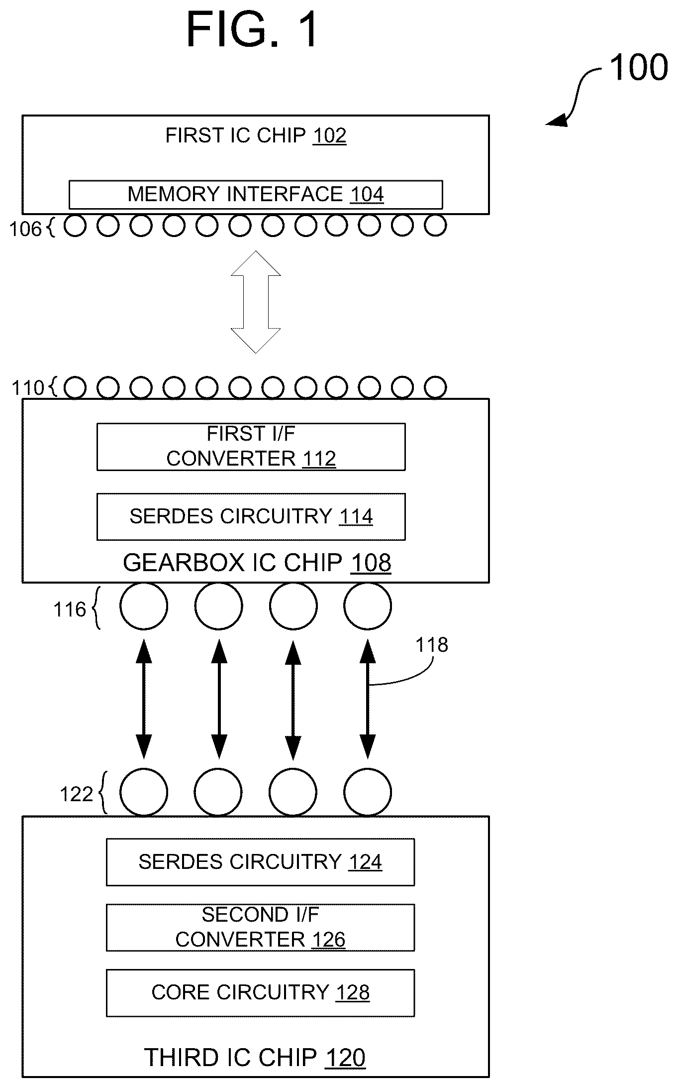 Patent US11841815 — Chiplet gearbox for low-cost multi-chip module applications — Figure 1
