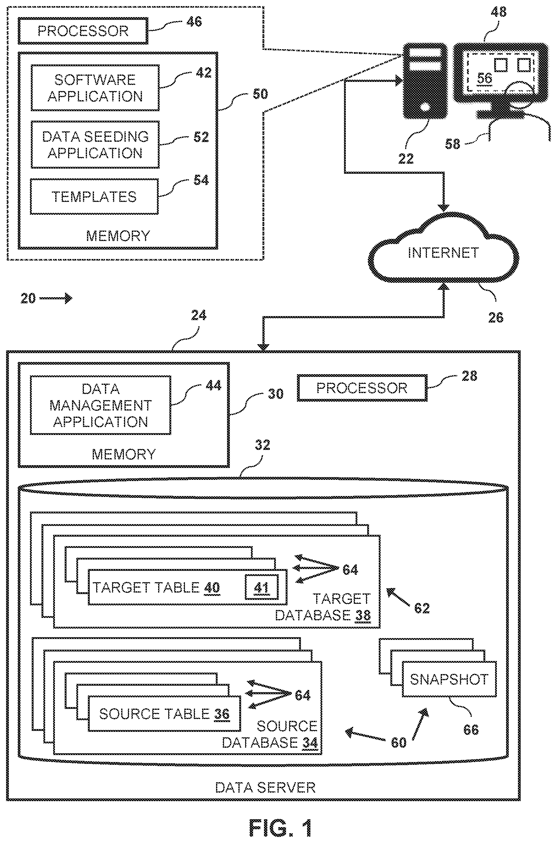 Patent US11841836 — Target environment data seeding — Figure 1