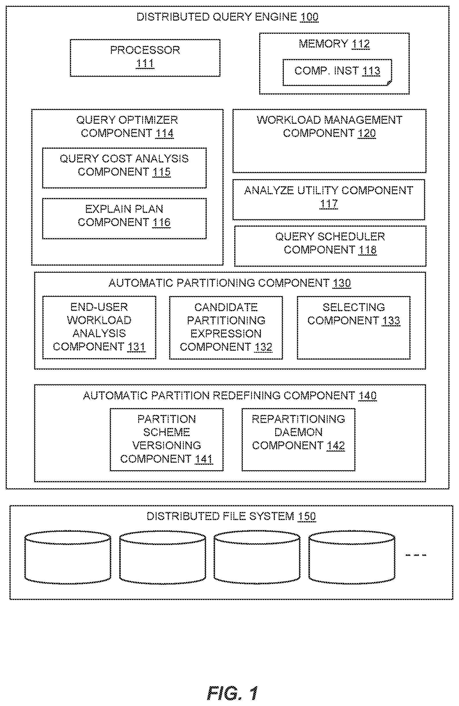 Patent US11841878 — Automatic vertical partitioning of fact tables in a distributed query engine — Figure 1