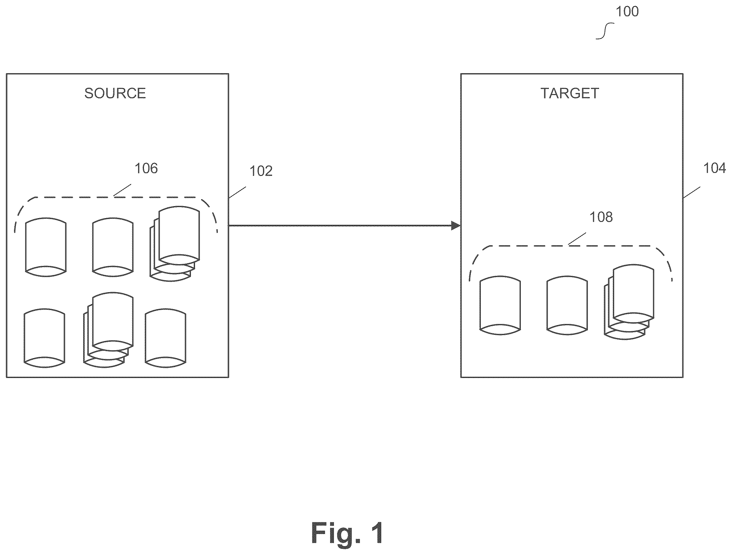 Patent US11847103 — Data migration using customizable database consolidation rules — Figure 1
