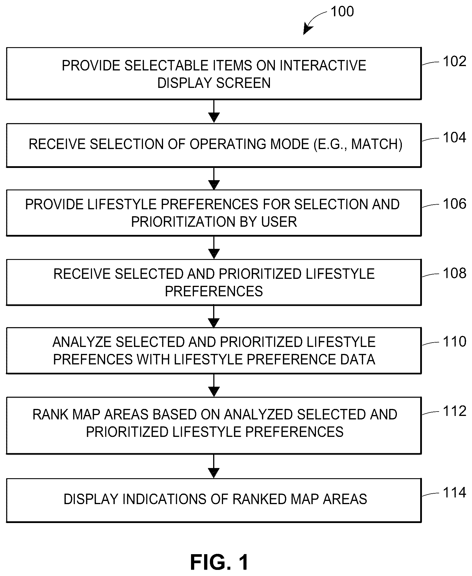 Patent US11847146 — System and method for identifying locations with lifestyle preferences — Figure 1