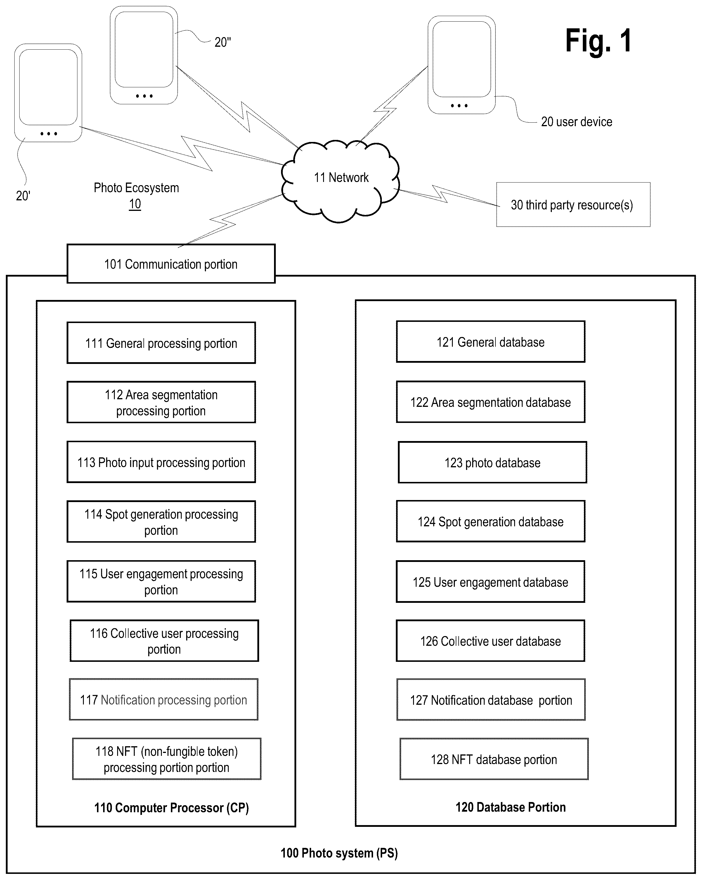 Patent US11847158 — Systems and methods for processing media to generate dynamic groups to provide content — Figure 1