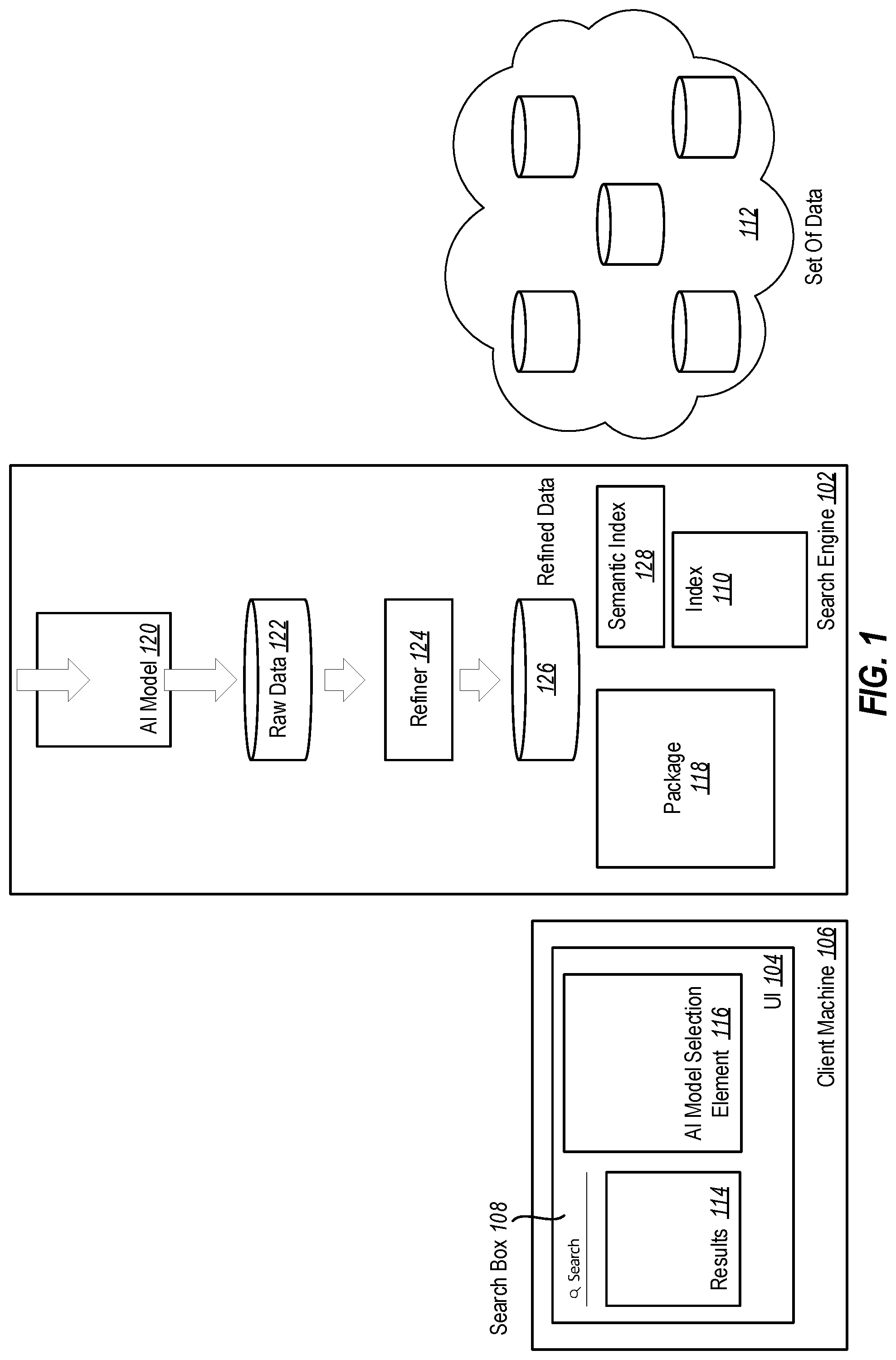 Patent US11847166 — Search engine functionality using shared AI models — Figure 1