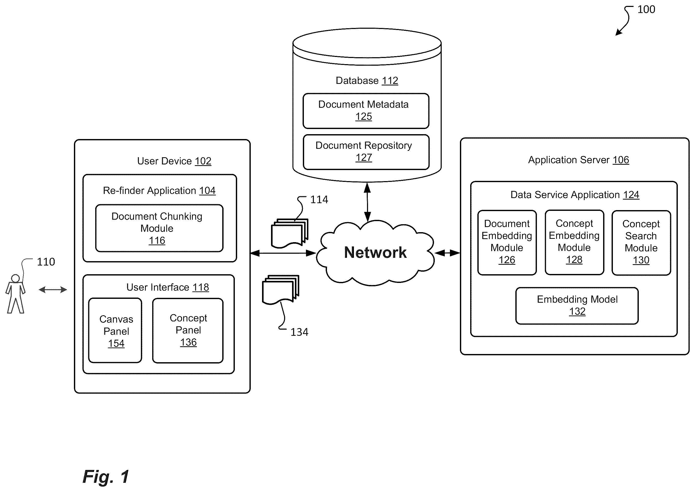 Patent US11847178 — Document re-finding system — Figure 1