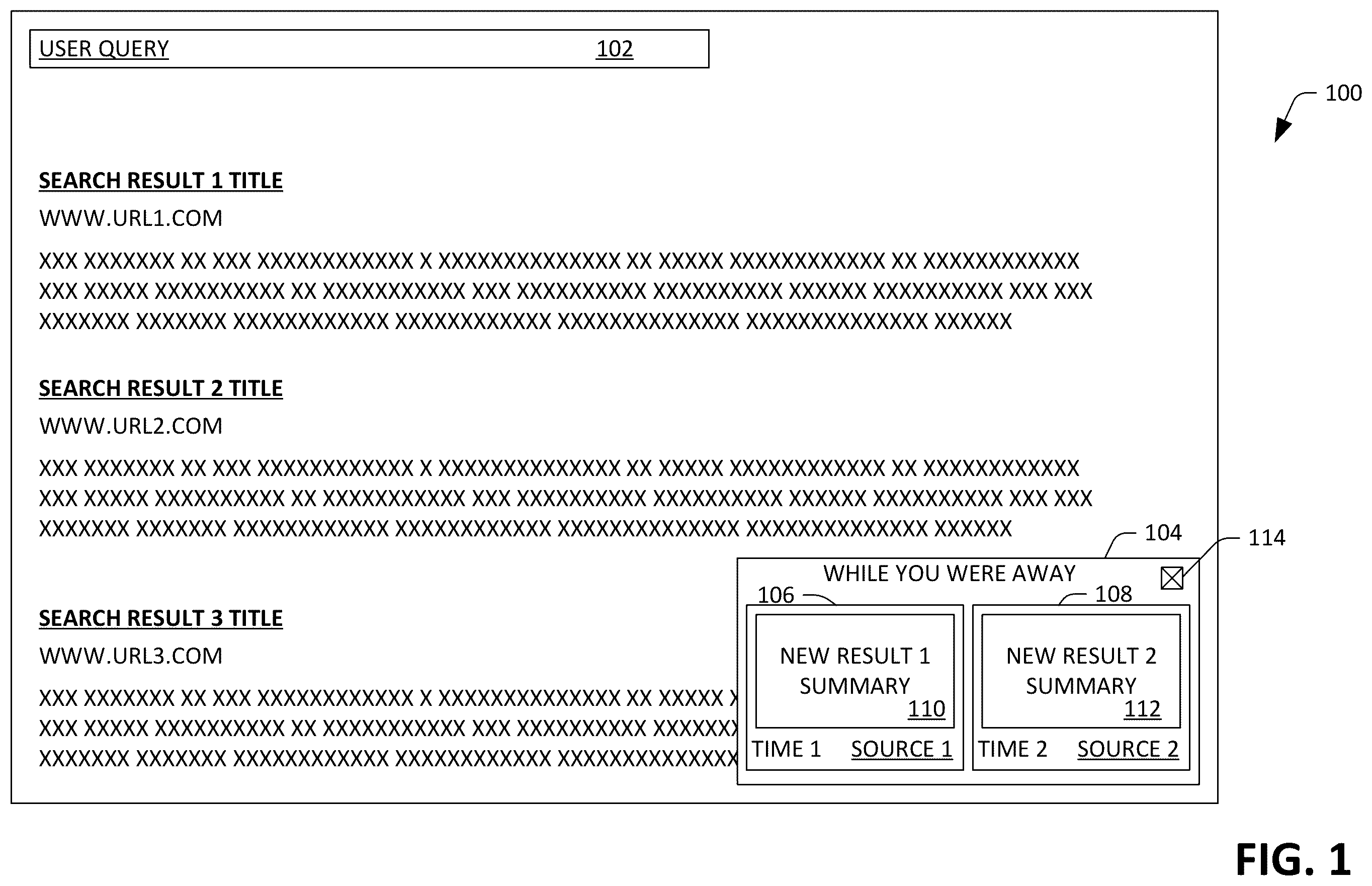Patent US11847181 — Updating a search page upon return of user focus — Figure 1
