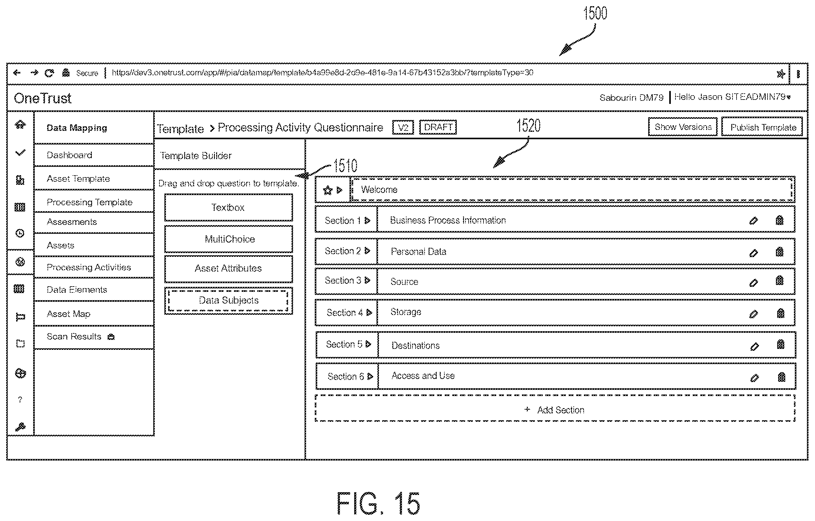 Patent US11847182 Figure 15 – Data processing consent capture systems and related methods