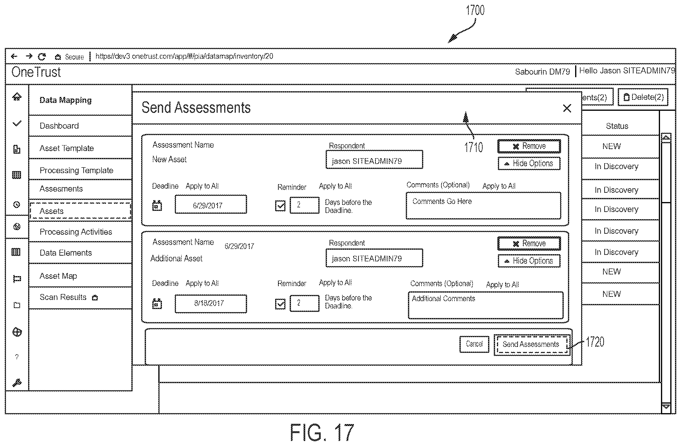 Patent US11847182 Figure 17 – Data processing consent capture systems and related methods