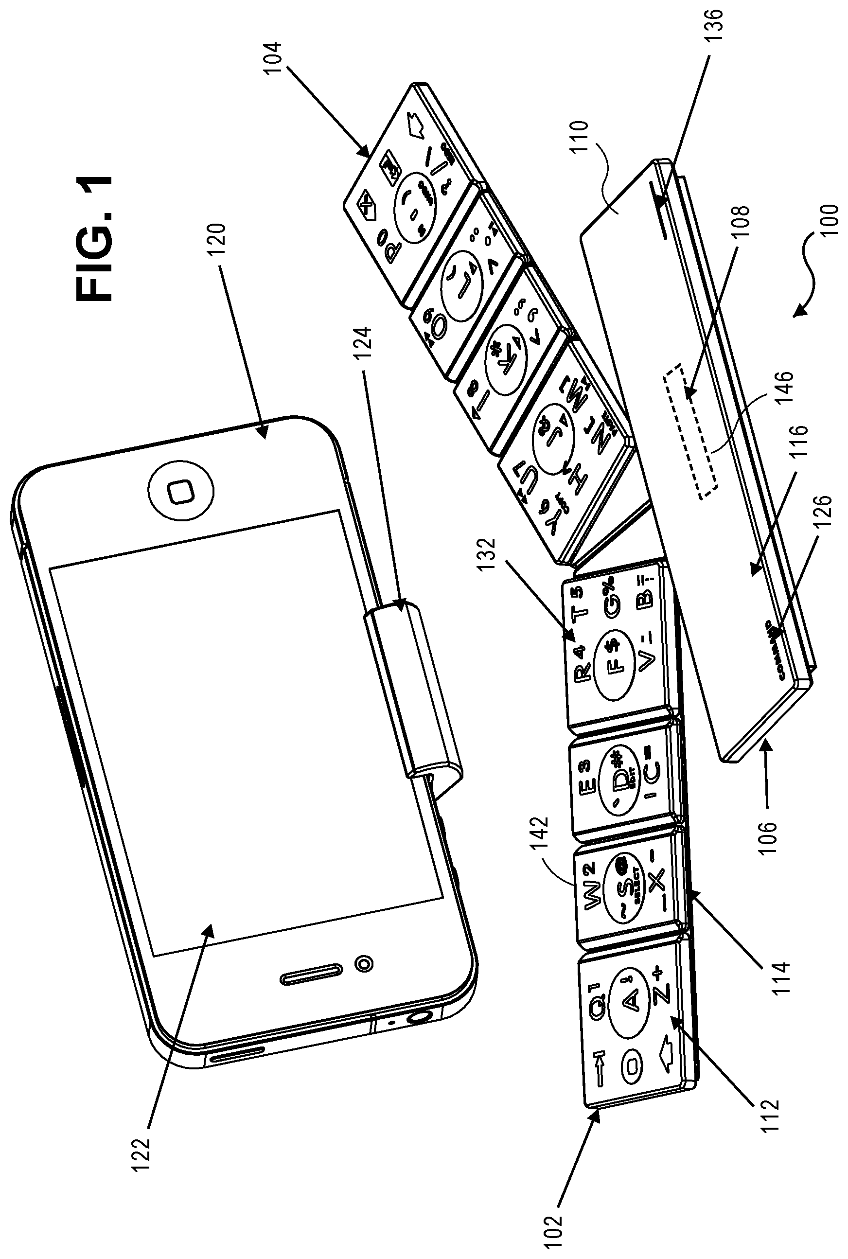 Patent US11847268 Figure 1 – Reprogramable multi-host, multi-character set keyboard