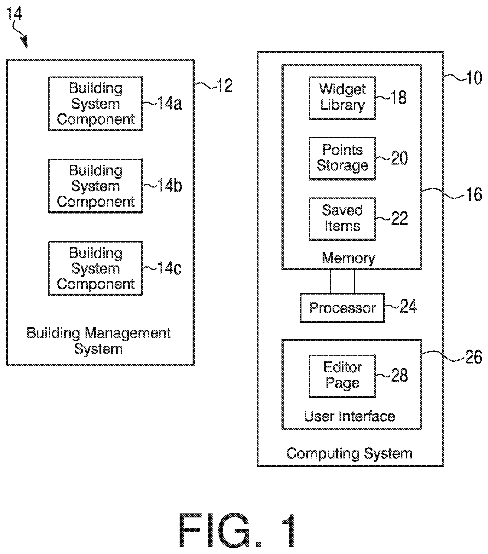 Patent US11847310 — System and method for auto binding graphics to components in a building management system — Figure 1