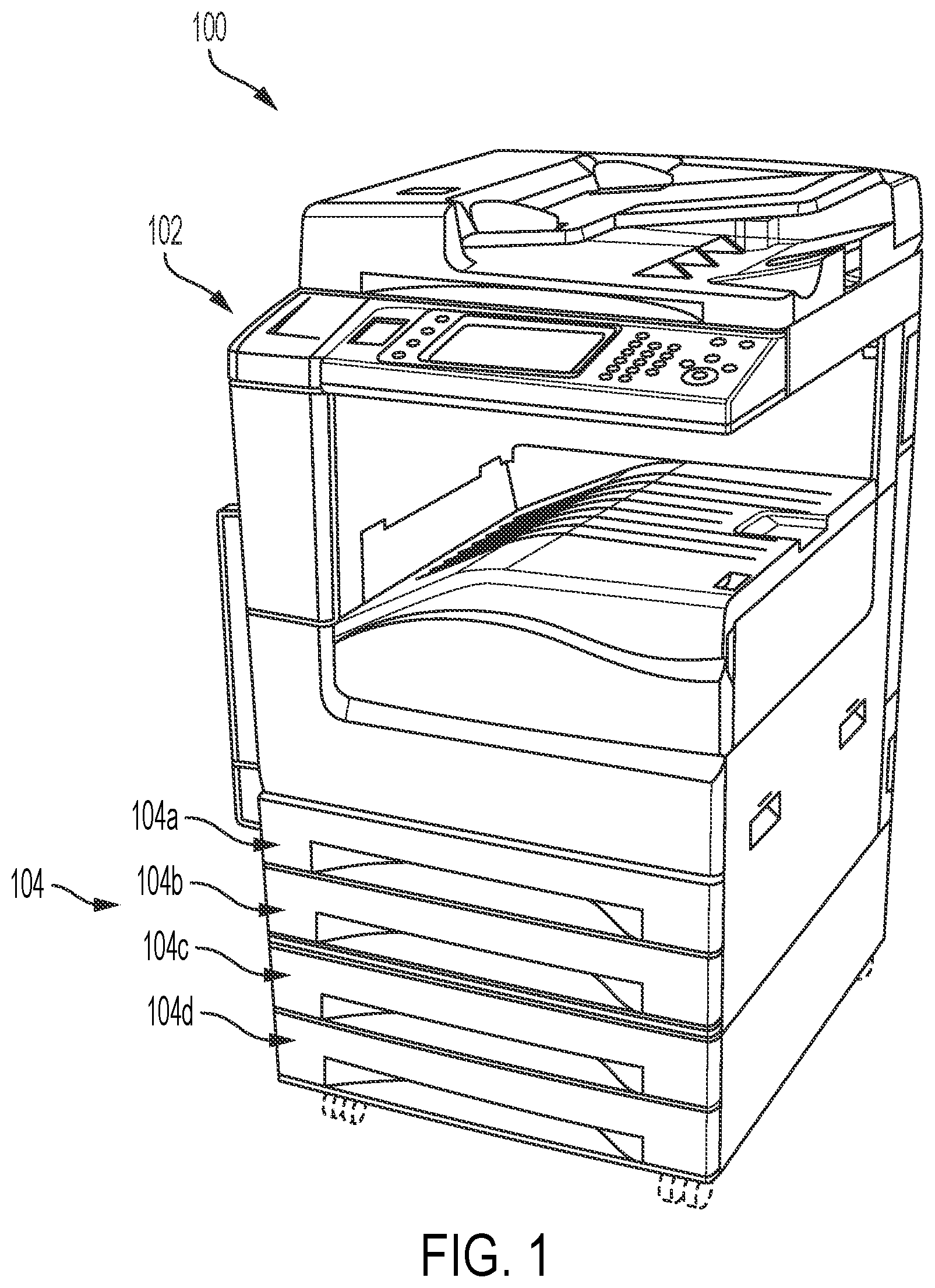 Patent US11847366 Figure 1 – Reserving a tray for a user for special media printing