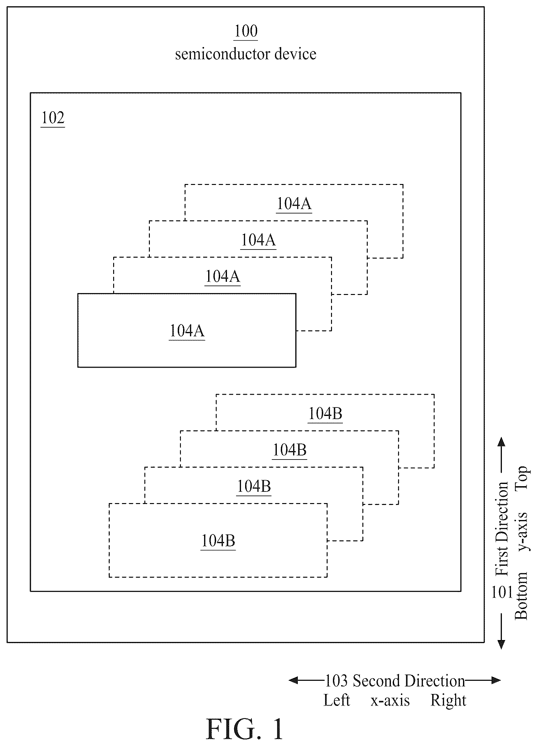 Patent US11847399 — Integrated circuit with asymmetric mirrored layout analog cells — Figure 1
