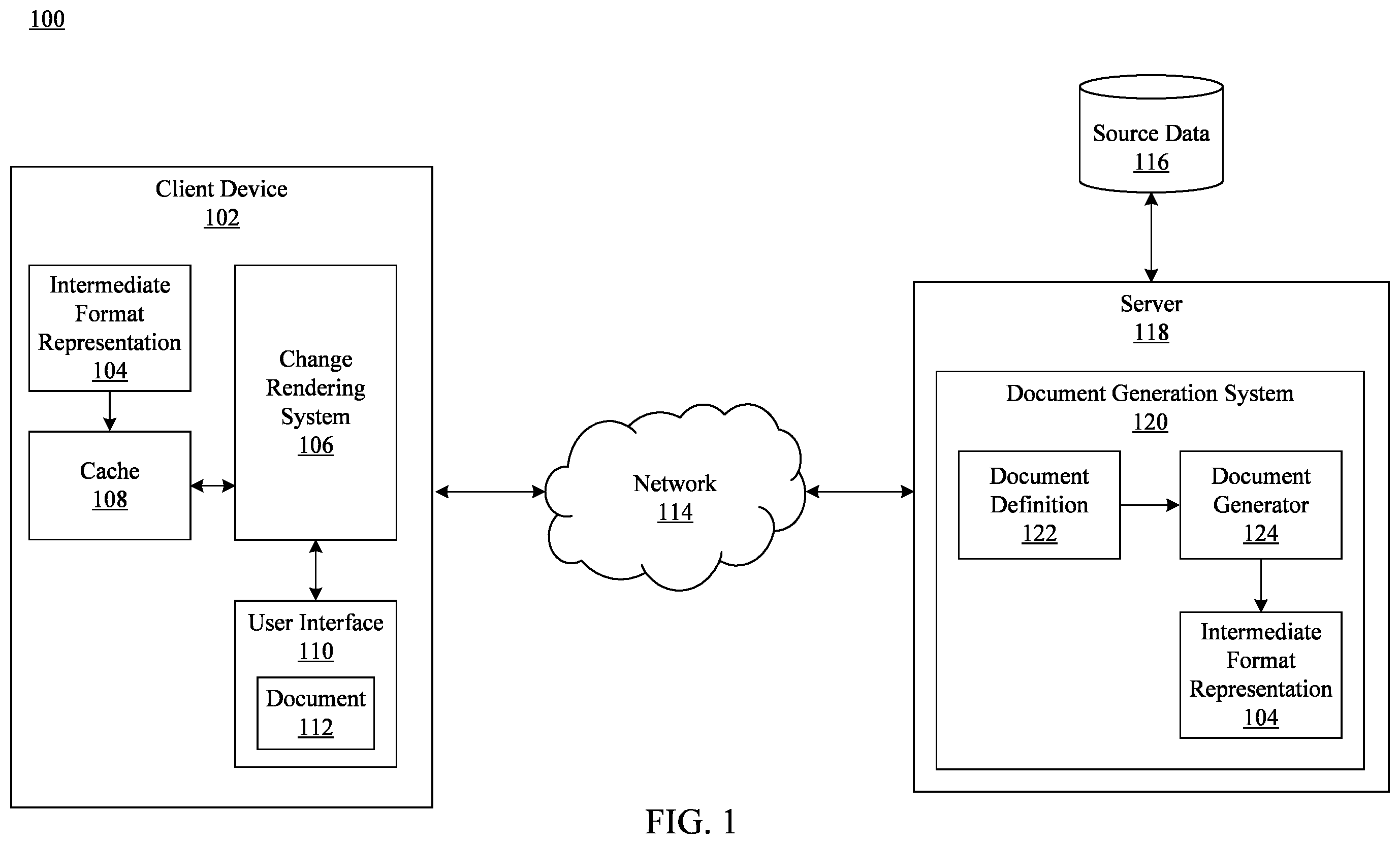 Patent US11847403 — Change rendering for generated documents — Figure 1