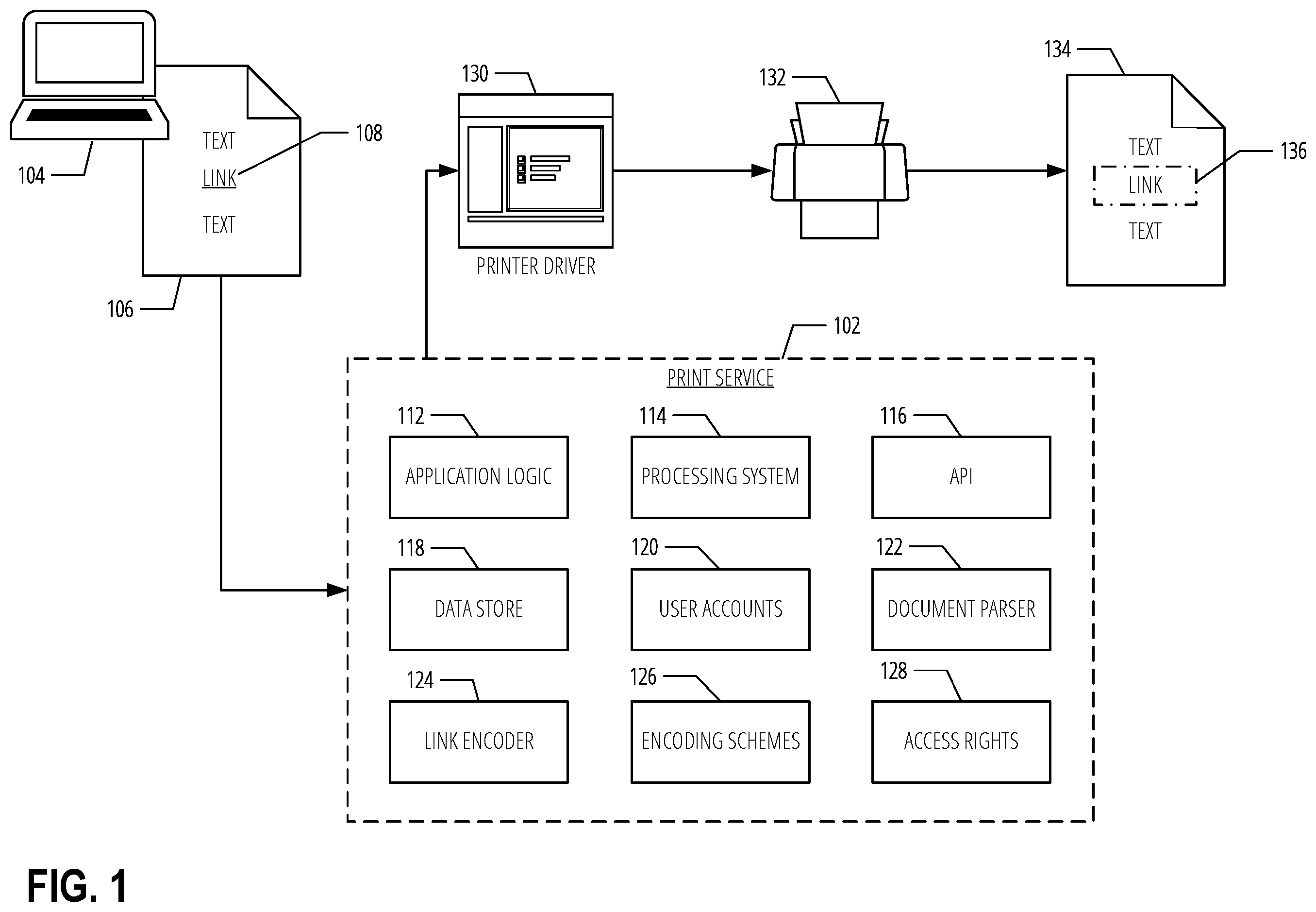 Patent US11847405 — Encoding hyperlink data in a printed document — Figure 1