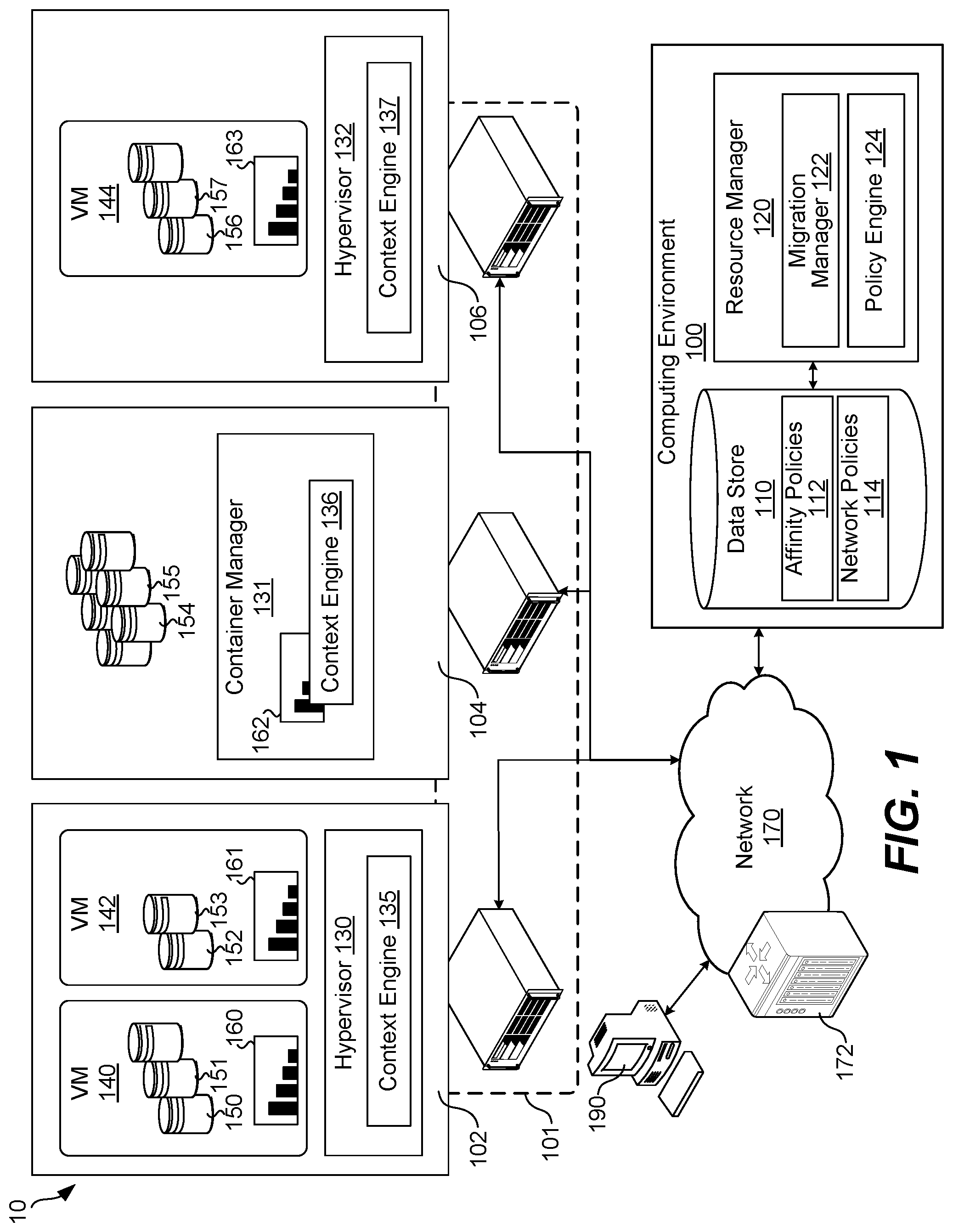 Patent US11847485 — Network-efficient isolation environment redistribution — Figure 1