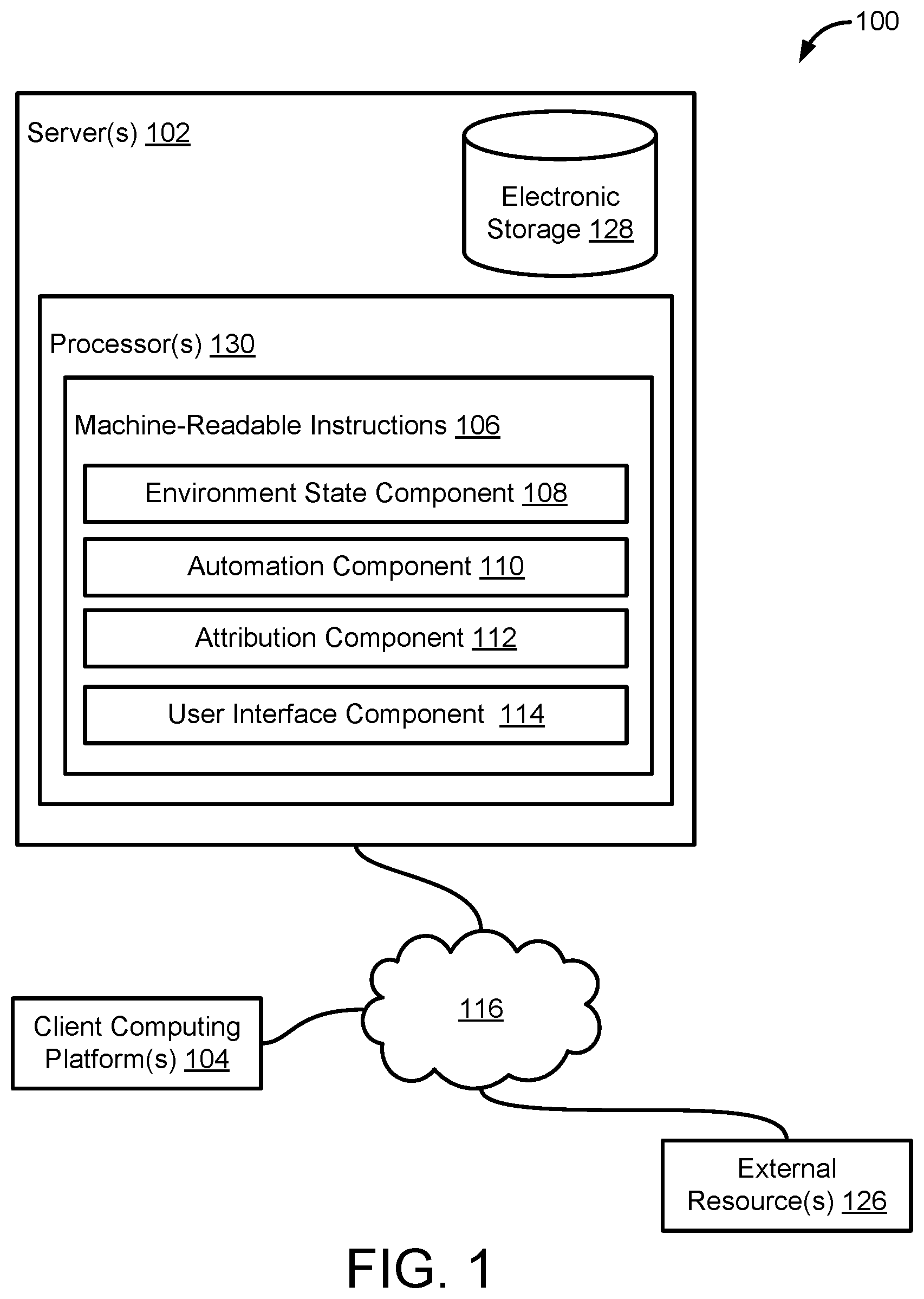 Patent US11847613 Figure 1 – Systems and methods to attribute automated actions within a collaboration environment