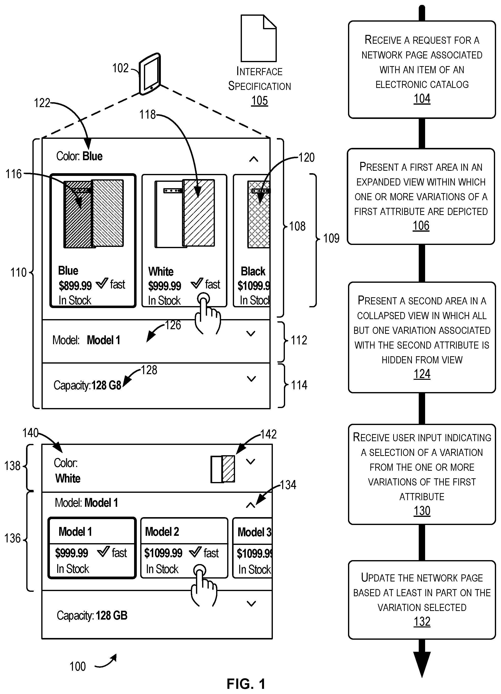 Patent US11847680 — Computer-implemented method, a computing device, and a non-transitory computer readable storage medium for presenting attribute variations — Figure 1