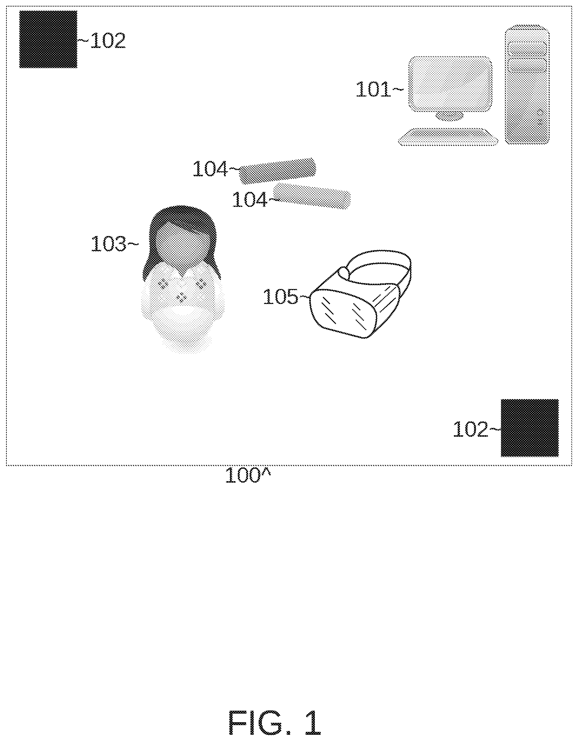 Patent US11847745 — Collision avoidance system for head mounted display utilized in room scale virtual reality system — Figure 1