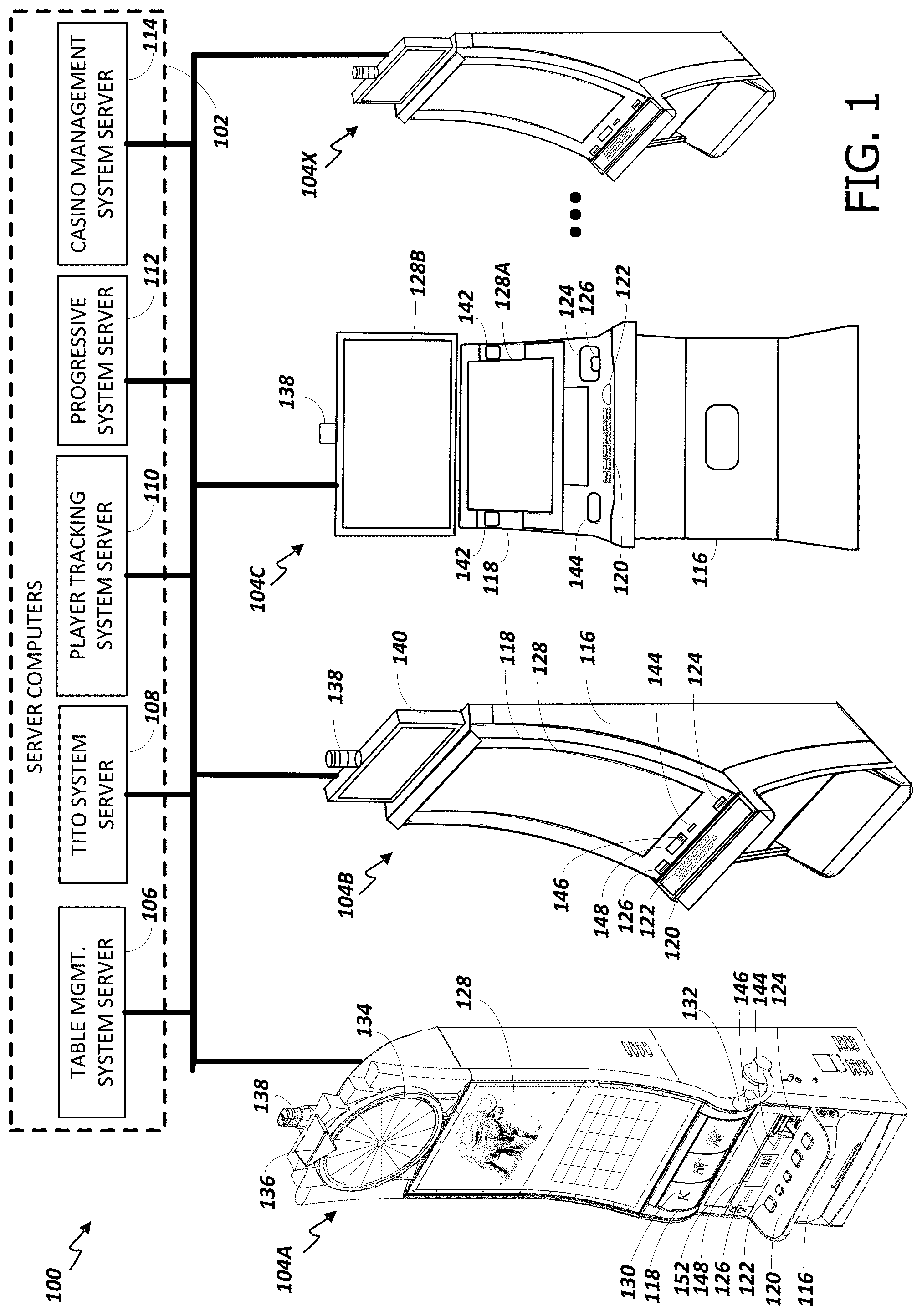Patent US11847885 — System and method for cashless exchange at smart tables — Figure 1