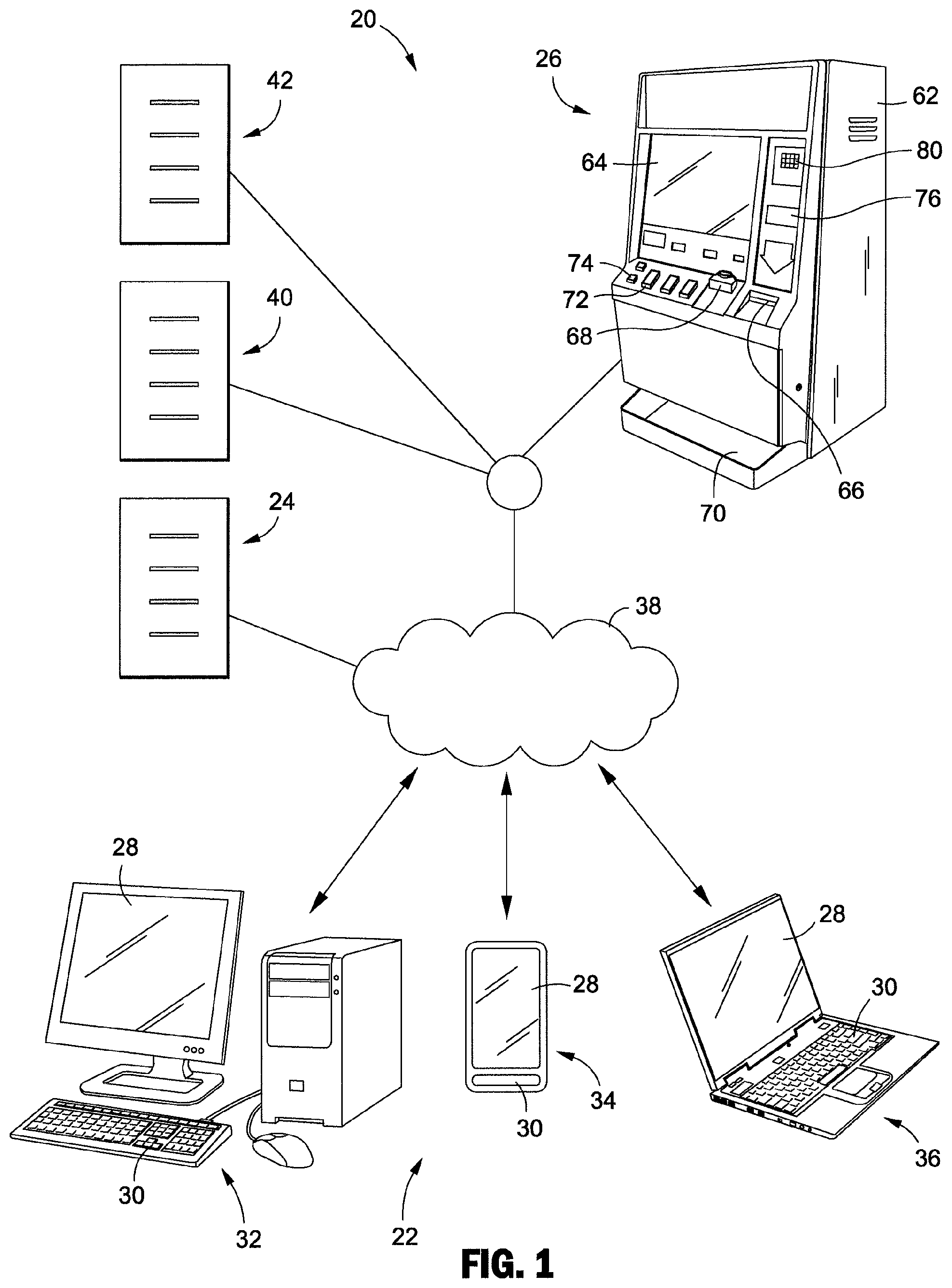 Patent US11847891 — Seamless initiation of primary and secondary games at modified gaming machines — Figure 1