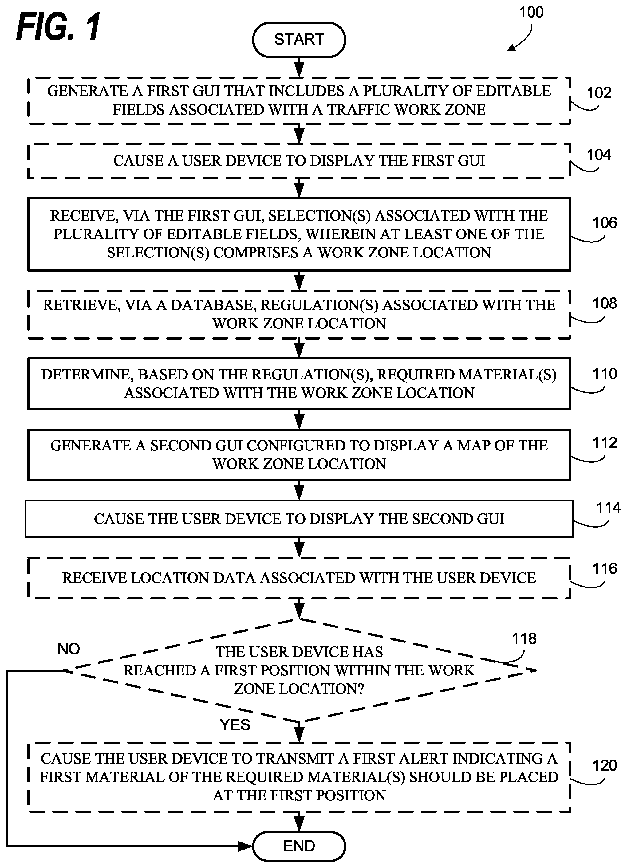 Patent US11847912 — Systems and methods for generating traffic work zones — Figure 1