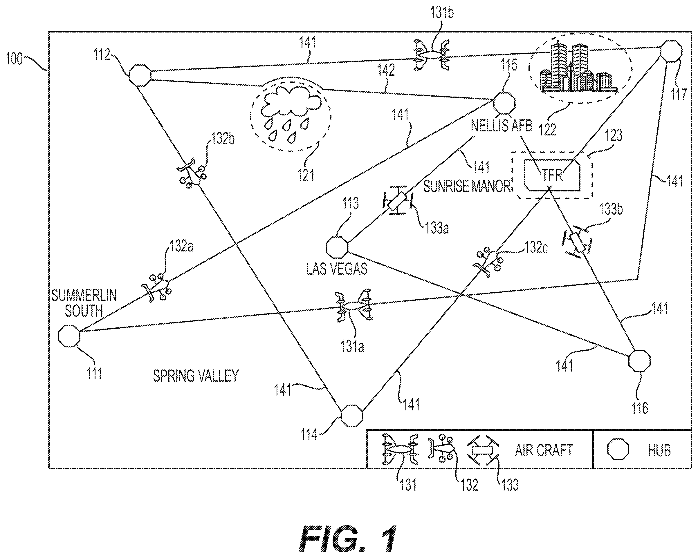 Patent US11847925 — Systems and methods to display an elevated landing port for an urban air mobility vehicle — Figure 1