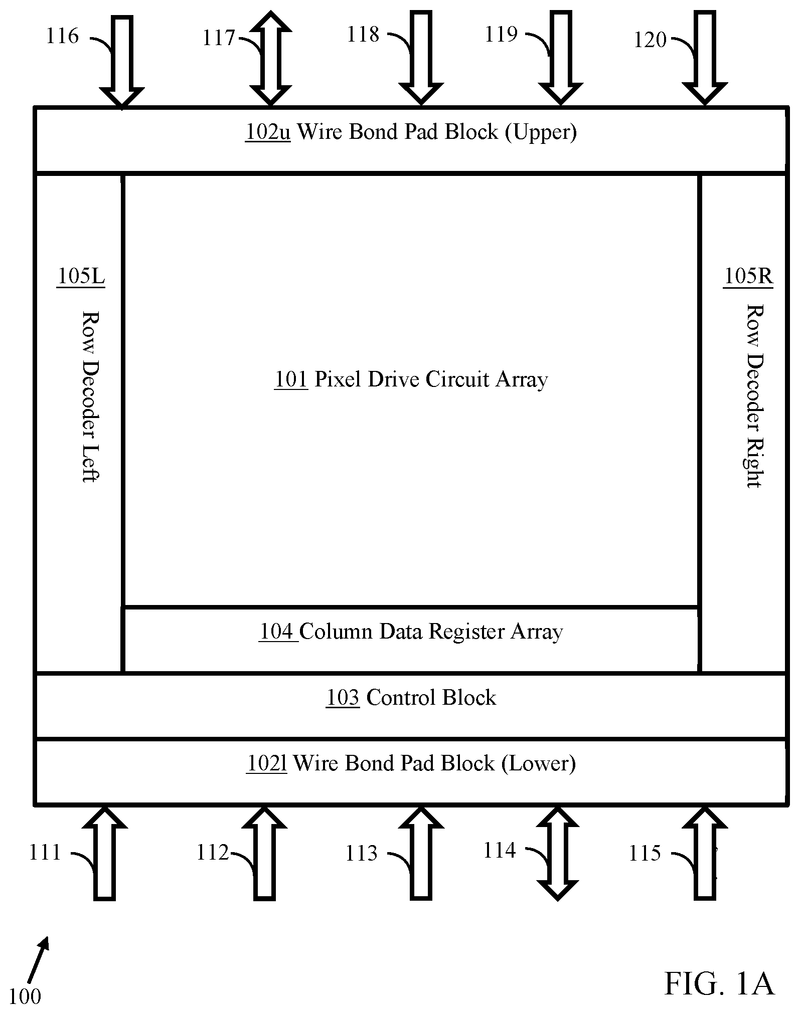 Patent US11847957 — Backplane for an array of emissive elements — Figure 1
