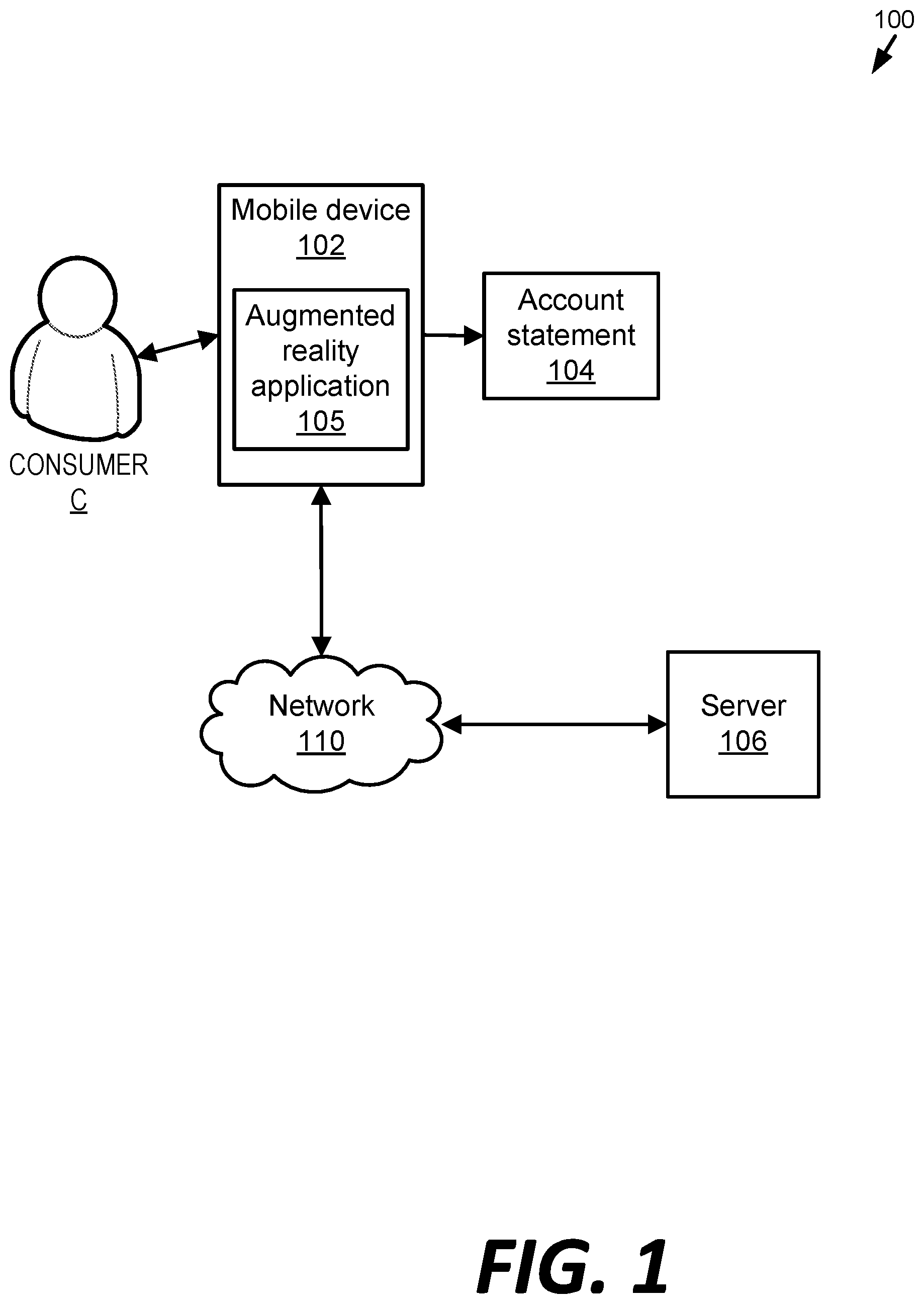 Patent US11854090 — Augmented reality account statement — Figure 1