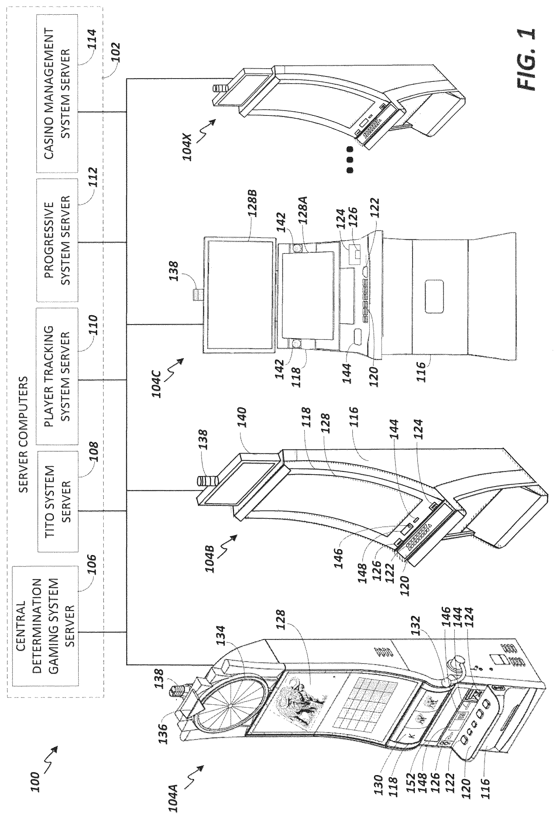 Patent US11854341 — Gaming device having prize ladder populated with incrementable prize levels — Figure 1