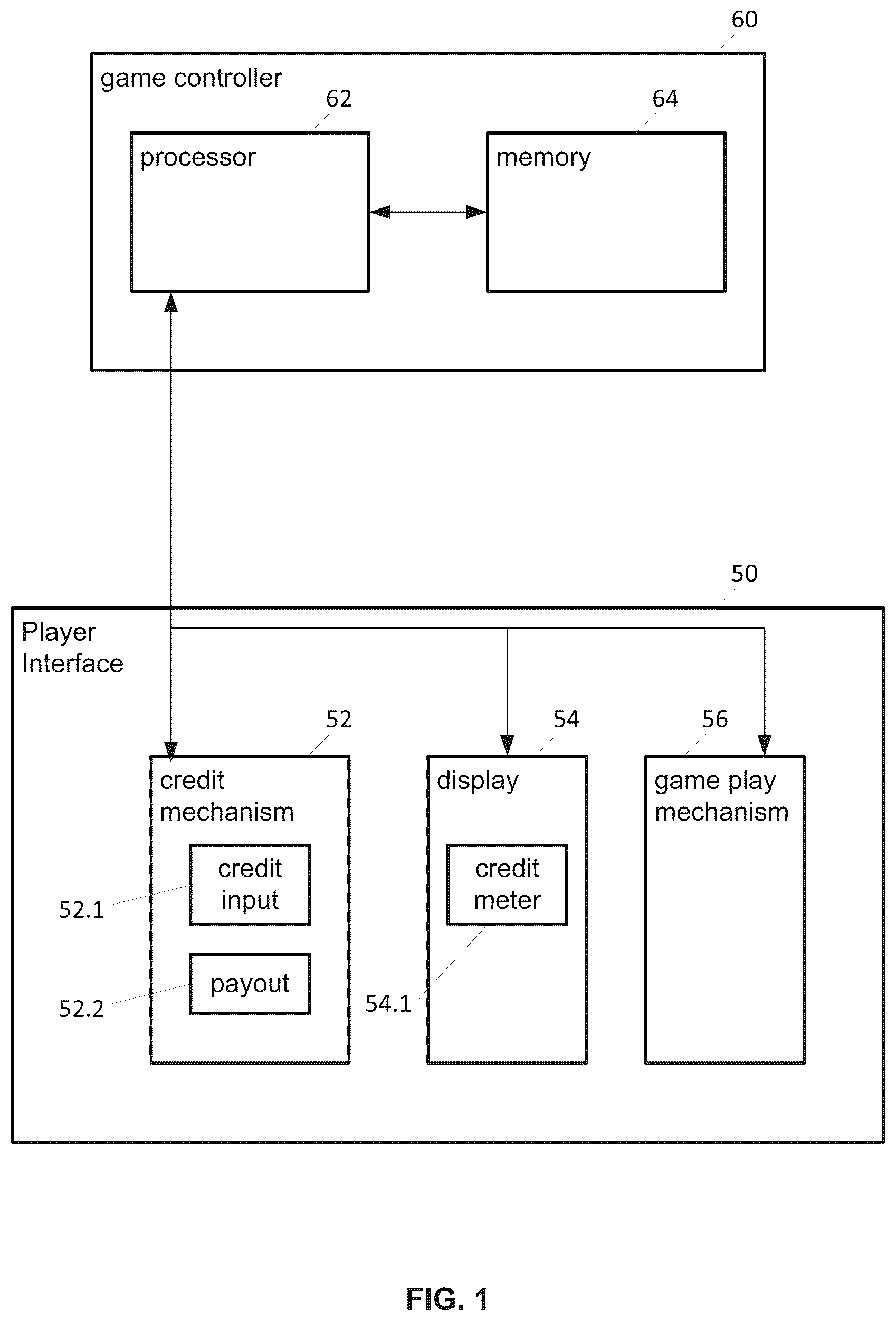 Patent US11854352 — Skill-based gaming machine and method that maintain a desired return to player — Figure 1