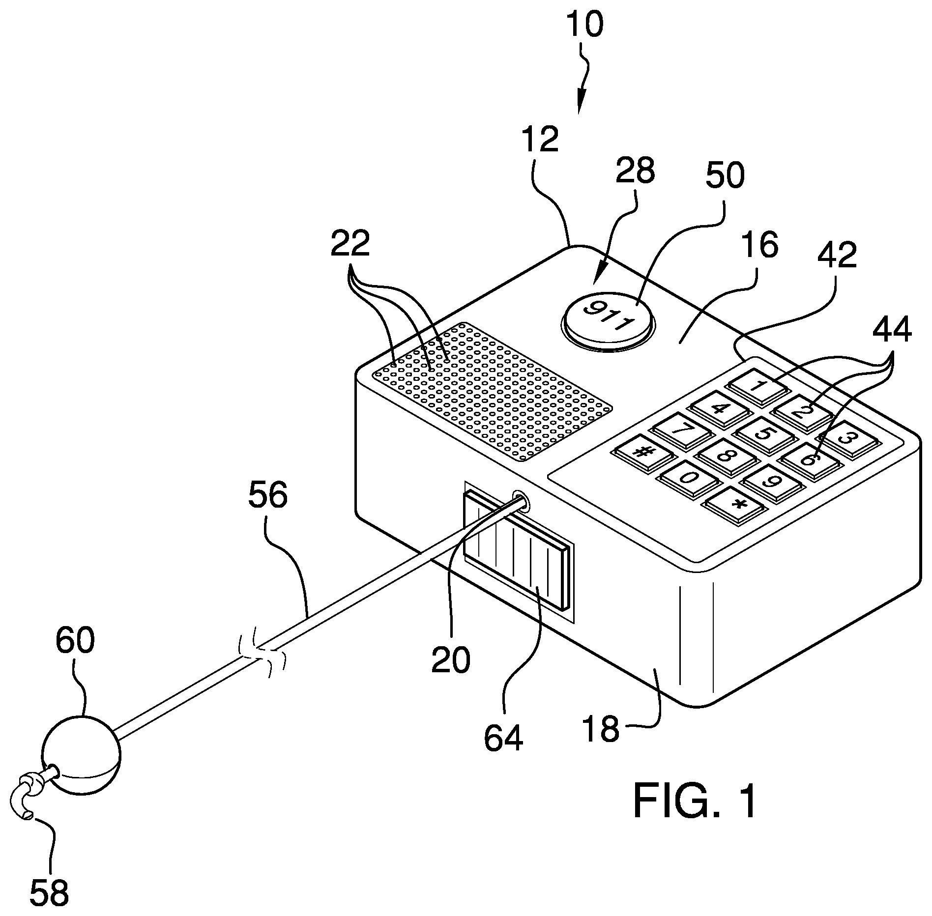 Patent US11854364 — Emergency communication assembly — Figure 1
