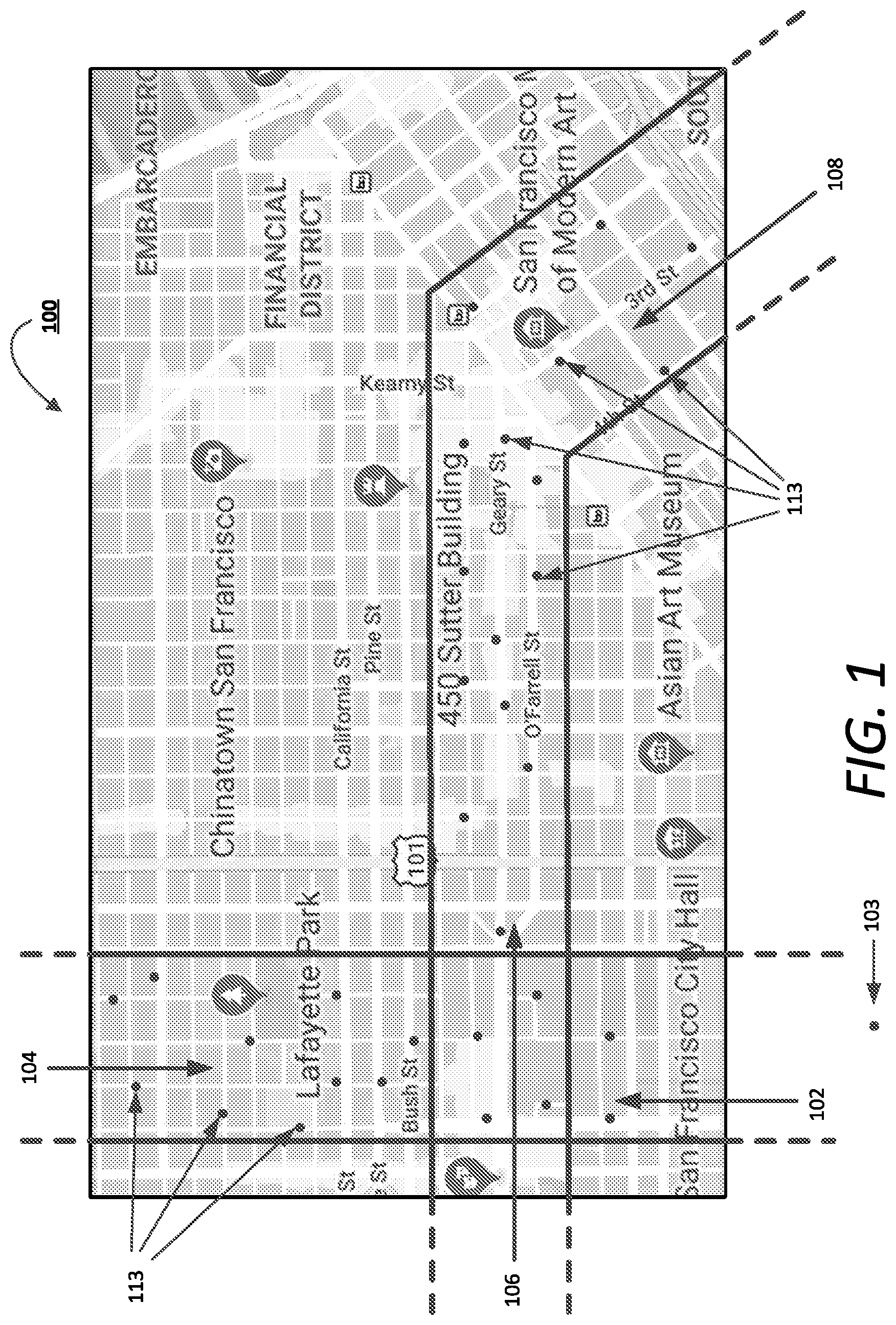 Patent US11854404 — Computing timing intervals for vehicles through directional route corridor — Figure 1