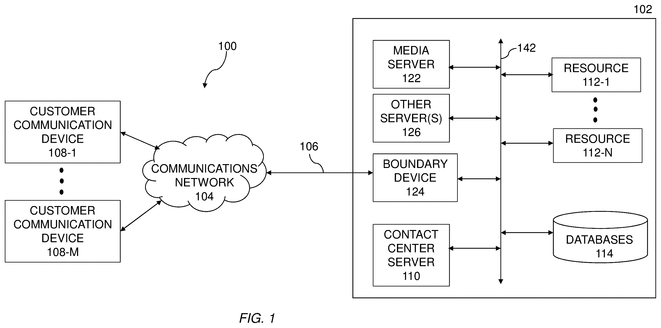 Patent US11854551 — Hybrid architecture for transcription of real-time audio based on event data between on-premises system and cloud-based advanced audio processing system — Figure 1