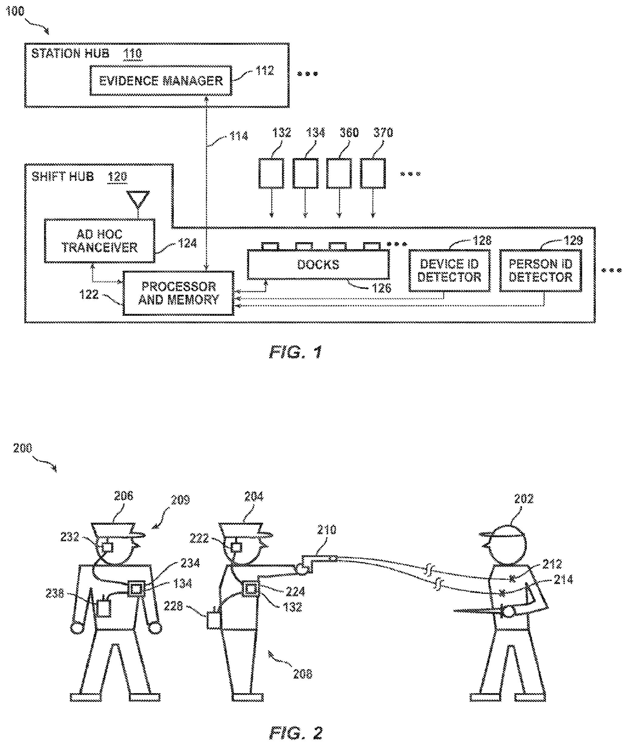 Patent US11854578 — Shift hub dock for incident recording systems and methods — Figure 1