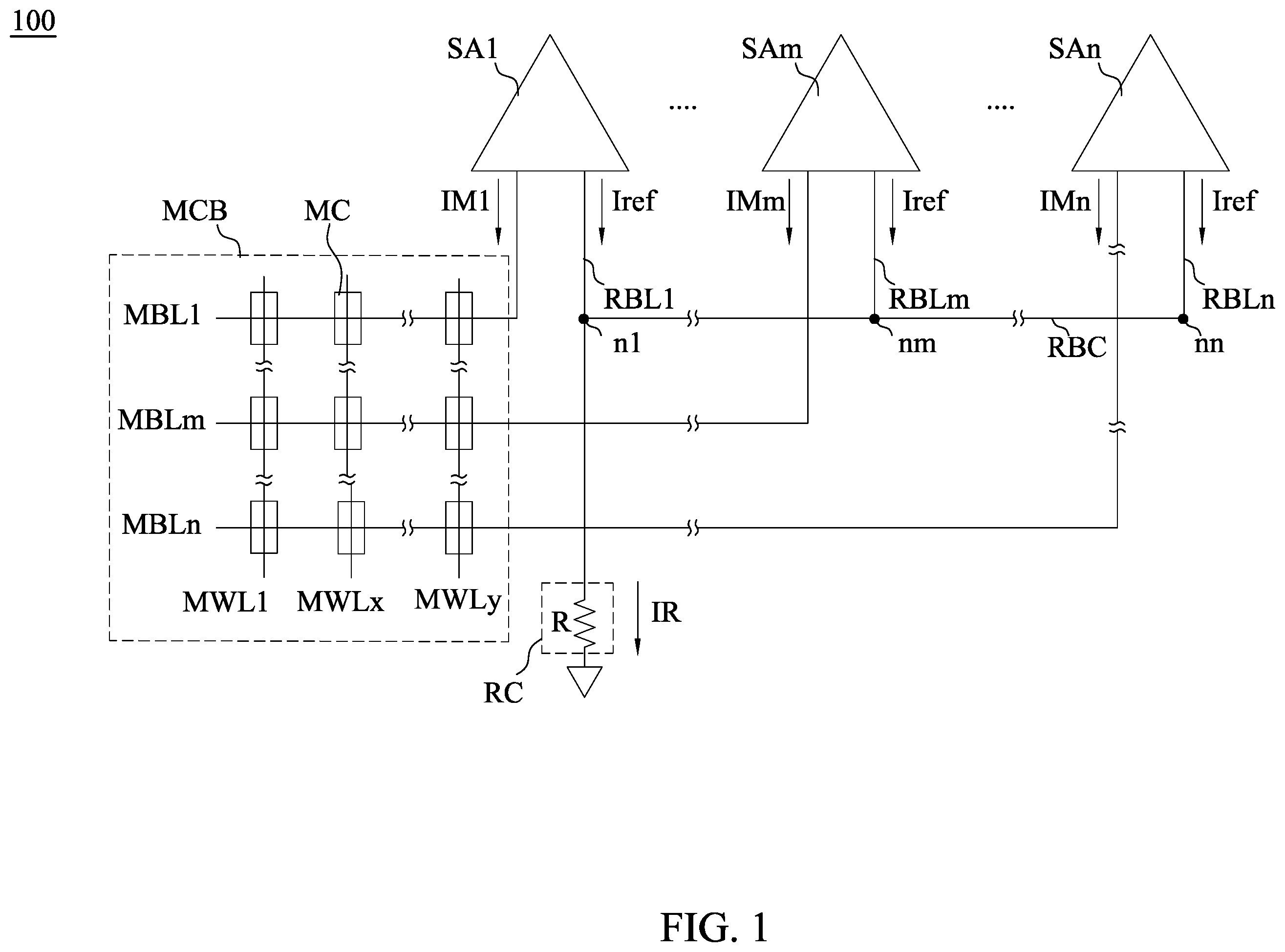 Patent US11854617 — Structure for multiple sense amplifiers of memory device — Figure 1