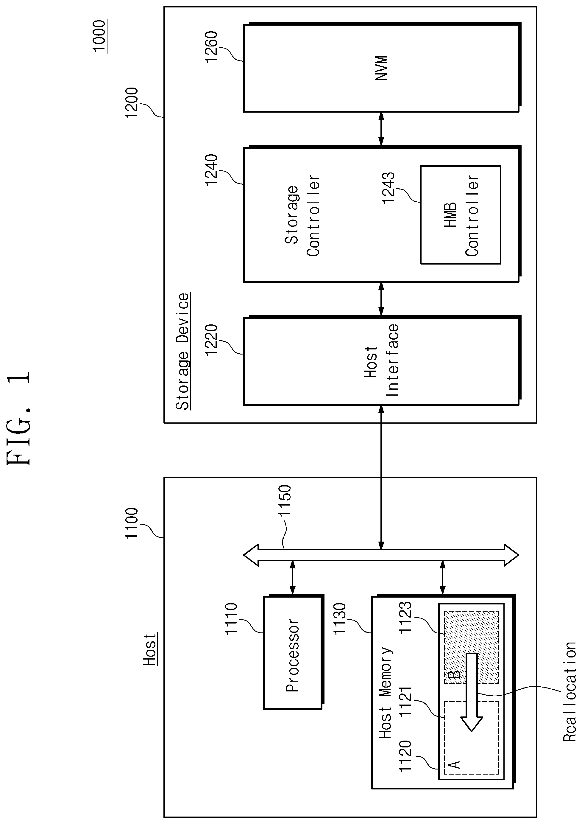 Patent US11854630 — Storage device that uses a host memory buffer and a memory management method including the same — Figure 1