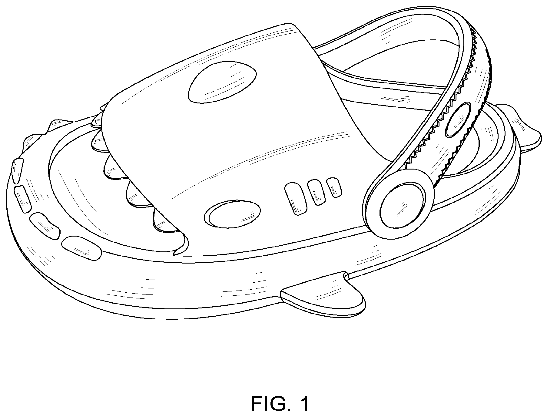 Patent USD0999487 Figure 1 – Shark cartoon animal shape beach shoe