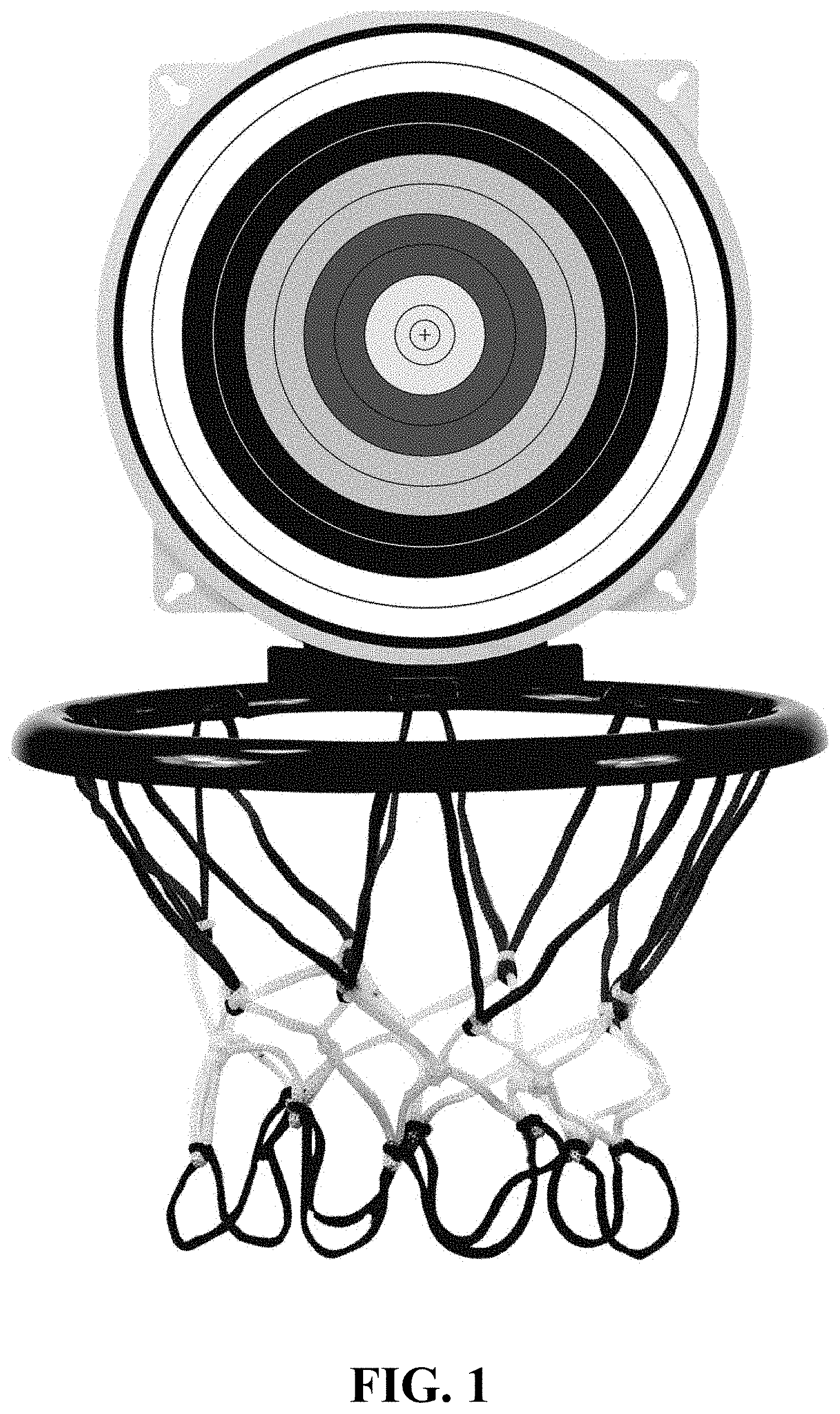 Patent USD0999854 — Combined miniature basketball backboard and hoop — Figure 1