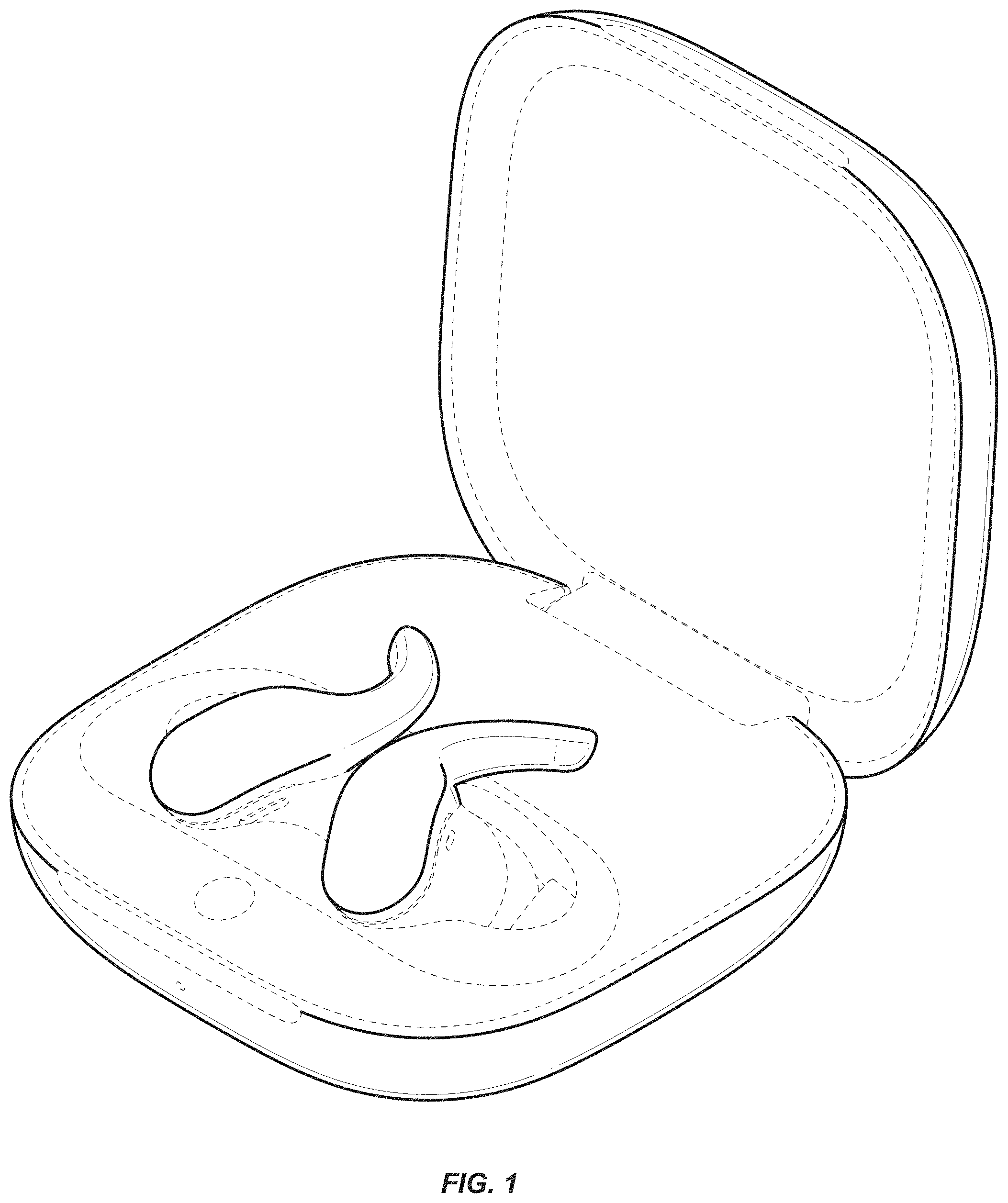 Patent USD1000117 — Case with earphones — Figure 1